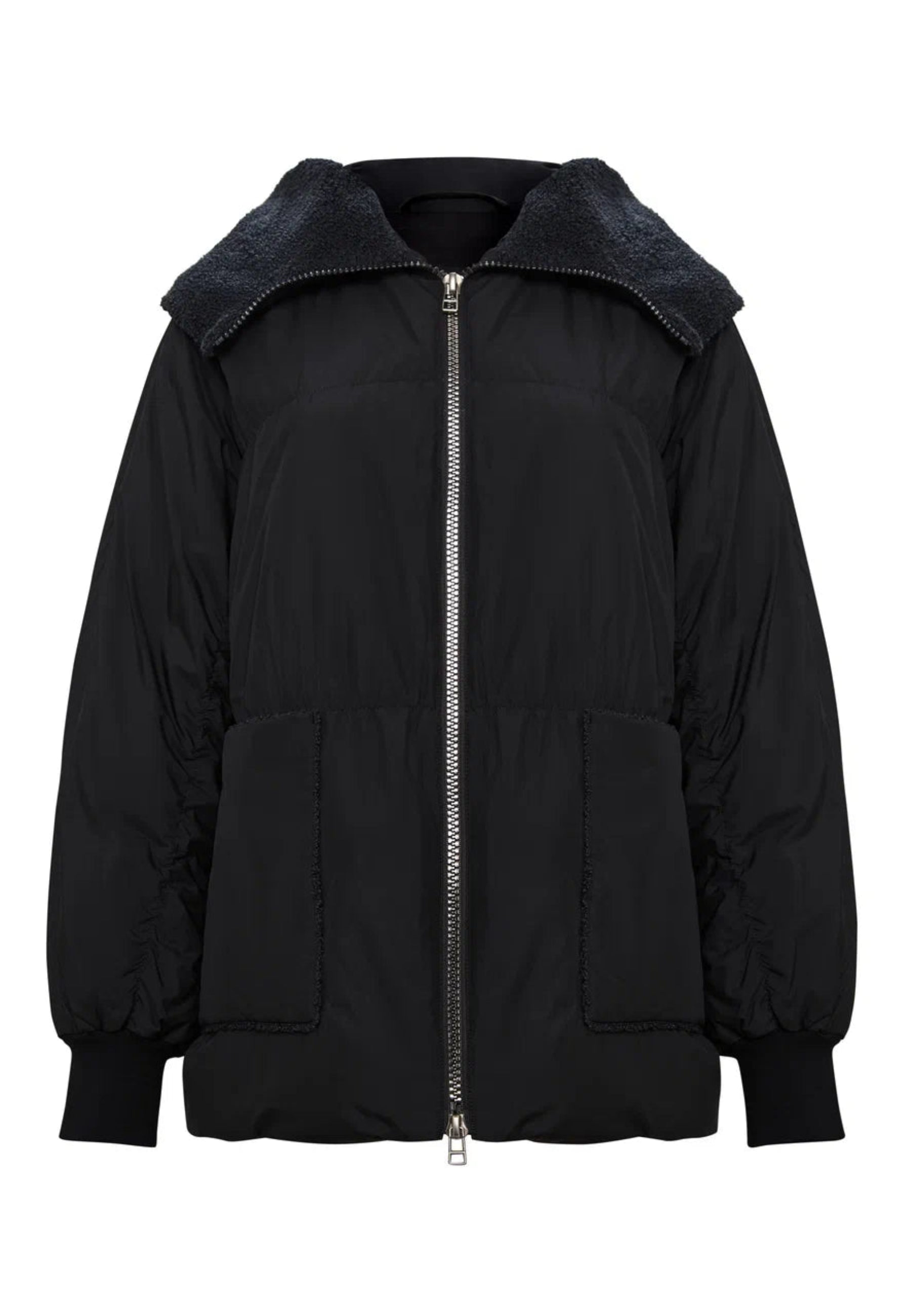 Shearling-Collar Puffer Jacket - Black