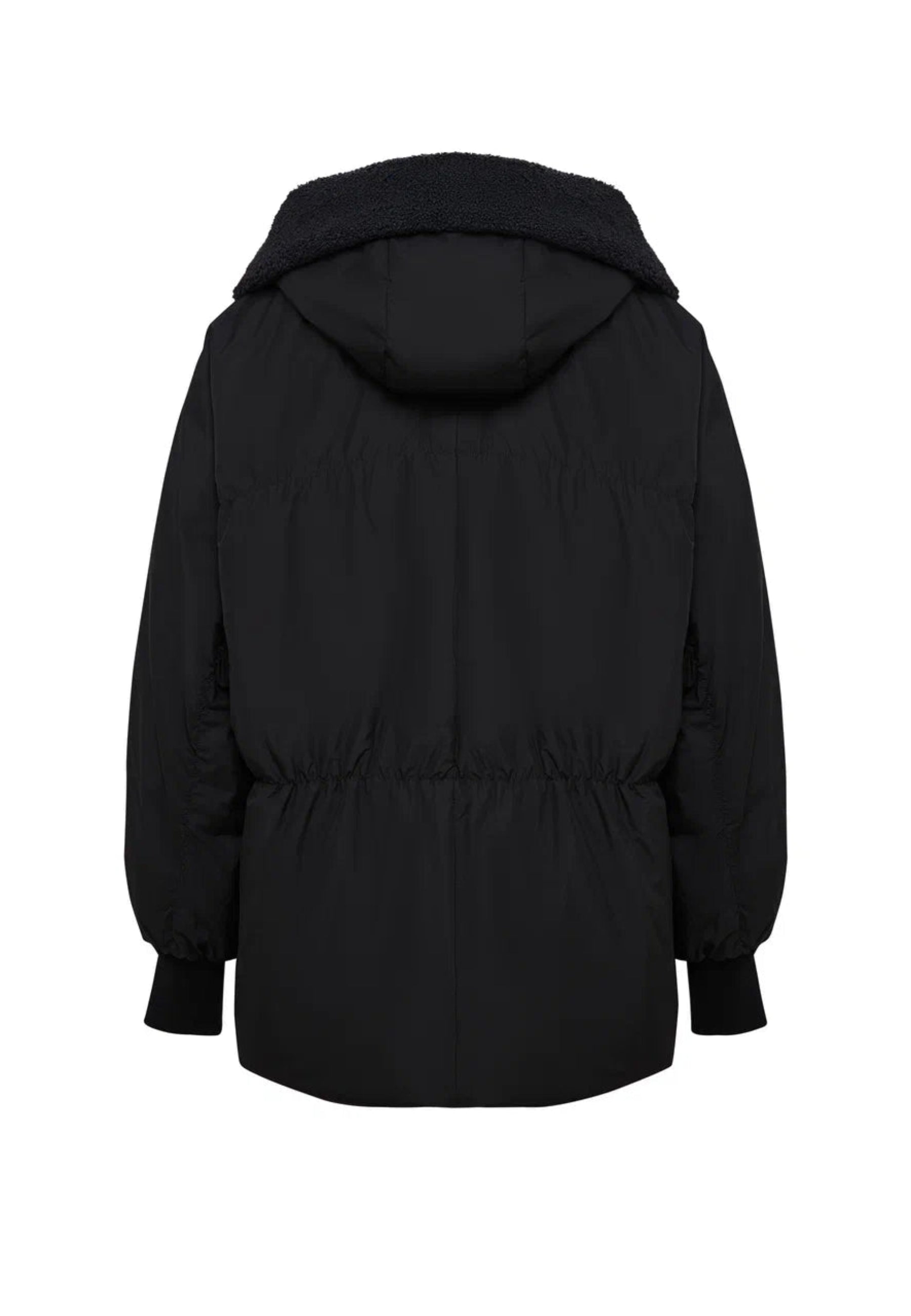 Shearling-Collar Puffer Jacket - Black