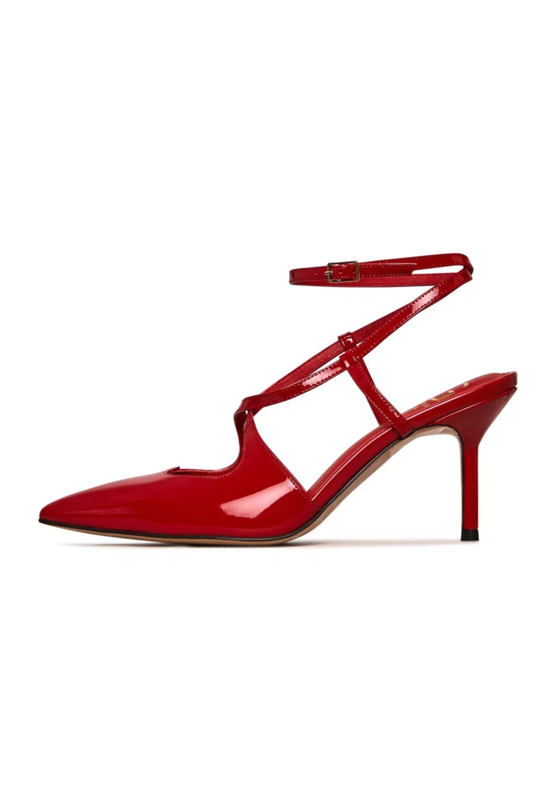 Patent Strappy Heels - Red