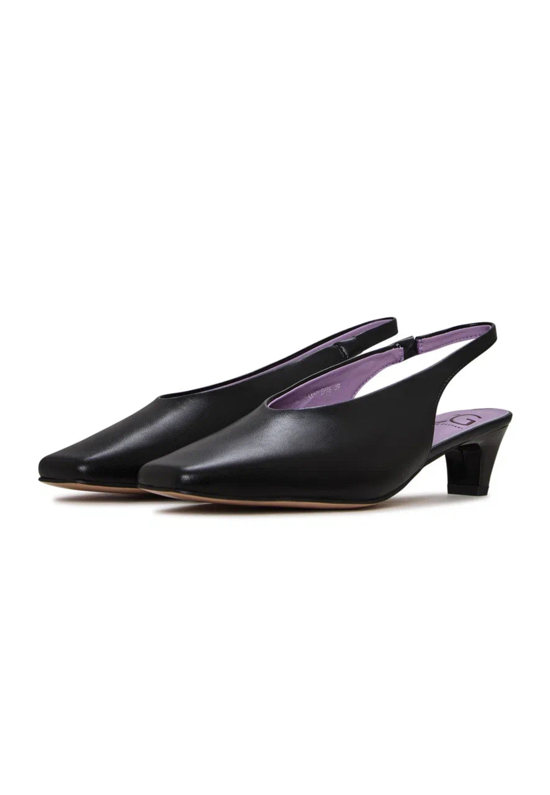 Slingback Heels with Square Toe - Black