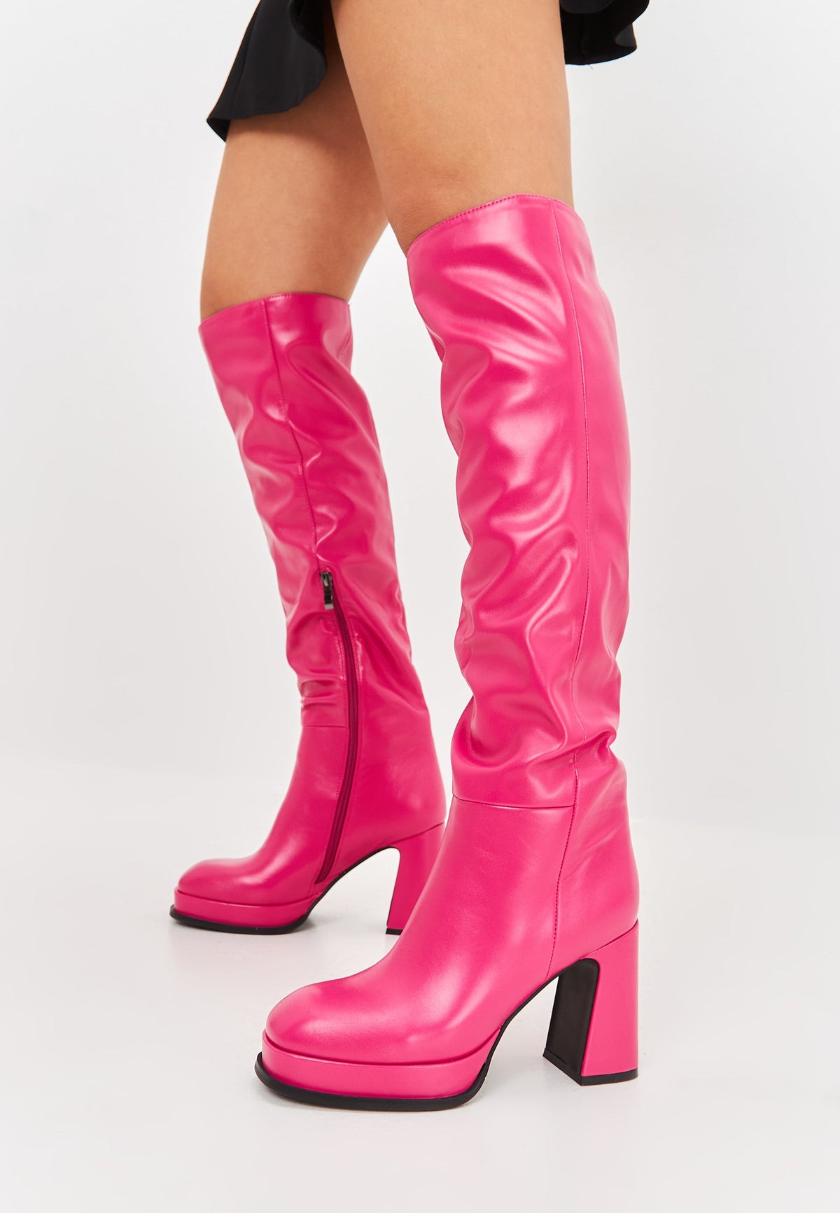 Luksus læder over-knæ-støvler - Pink