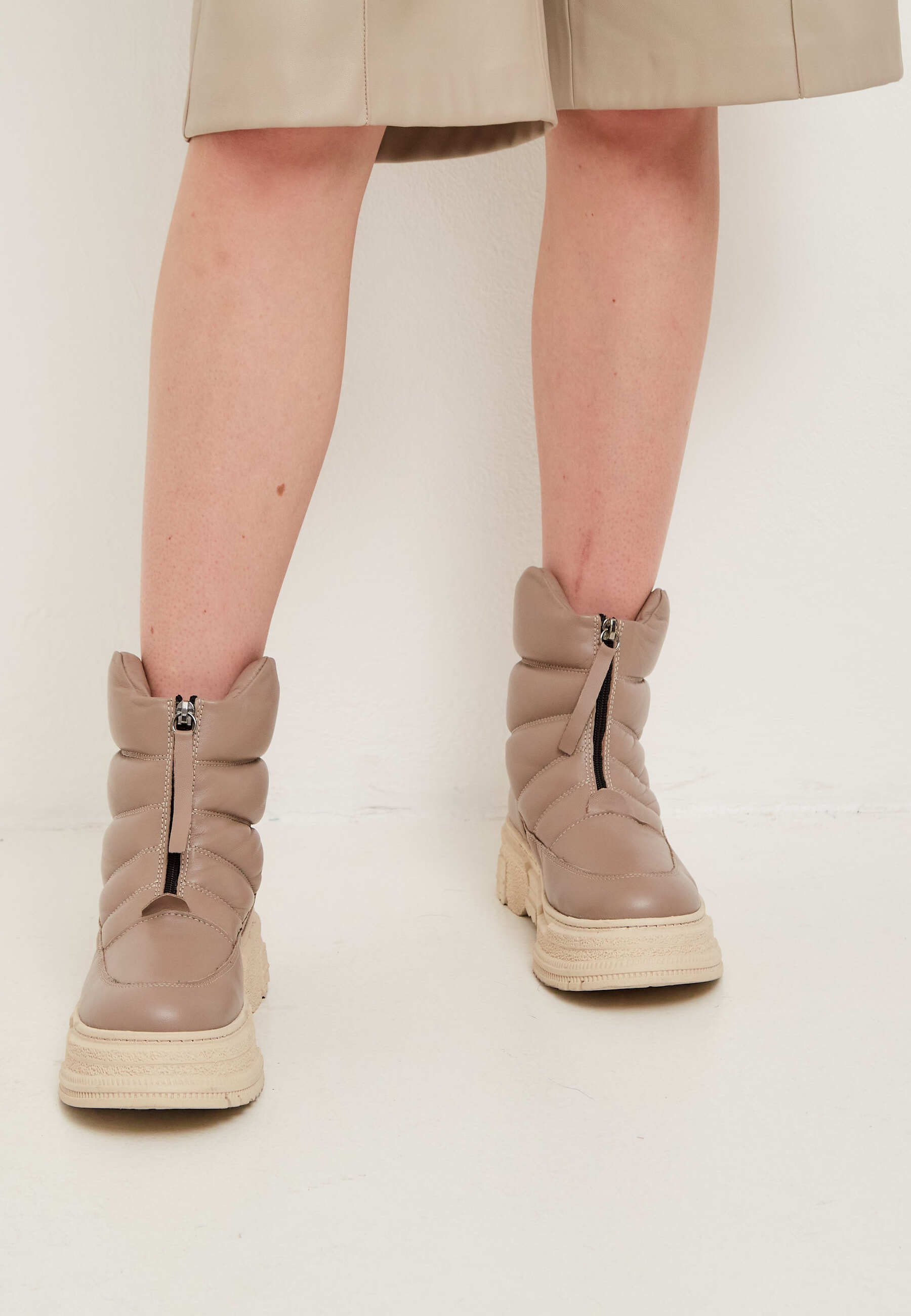 Chunky Quilted Ankle Boots - Beige