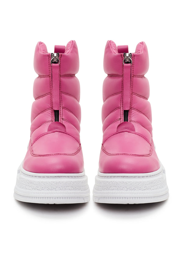 Chunky Quilted Ankle Boots - Fuchsia