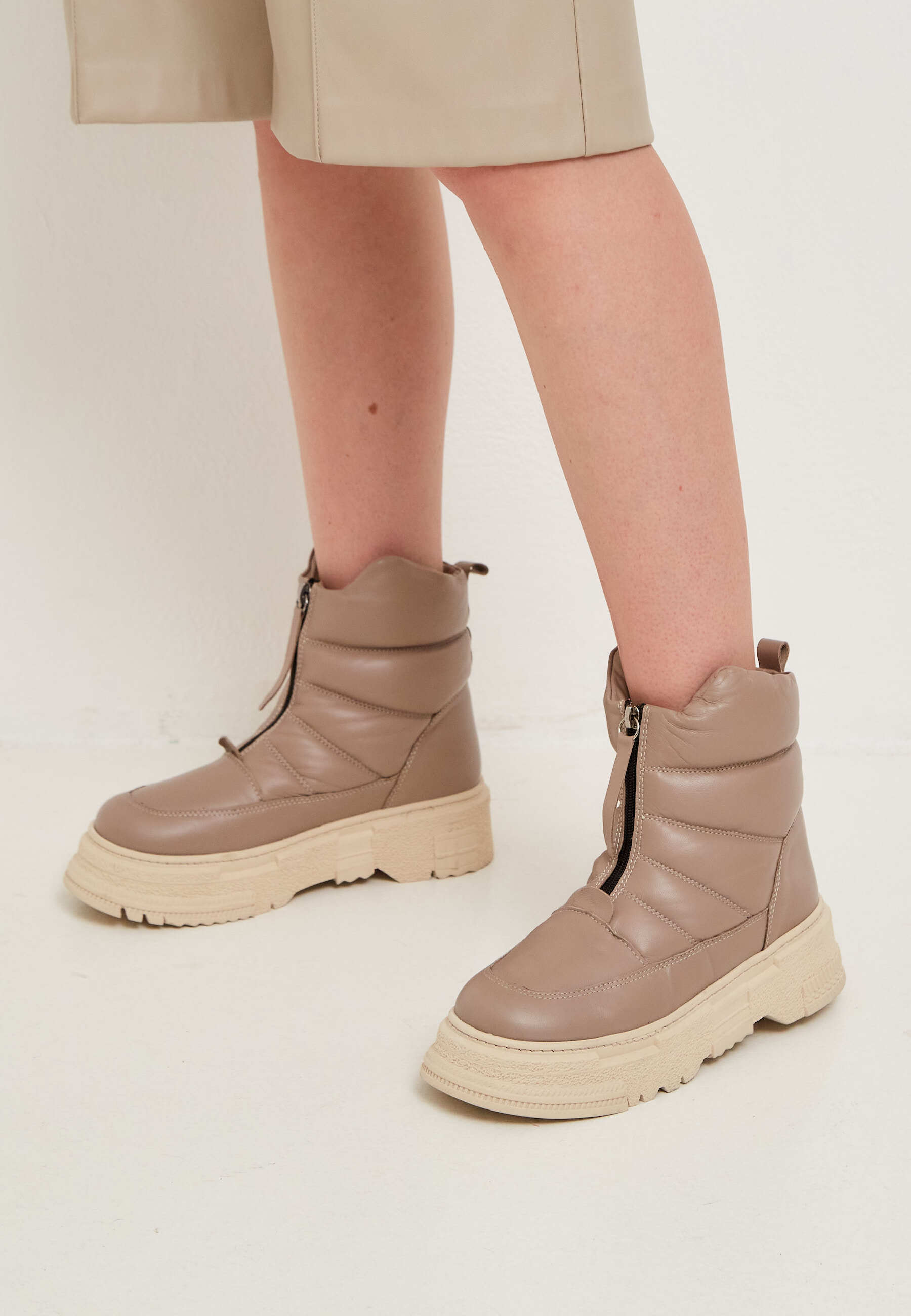 Chunky Quilted Ankle Boots - Beige