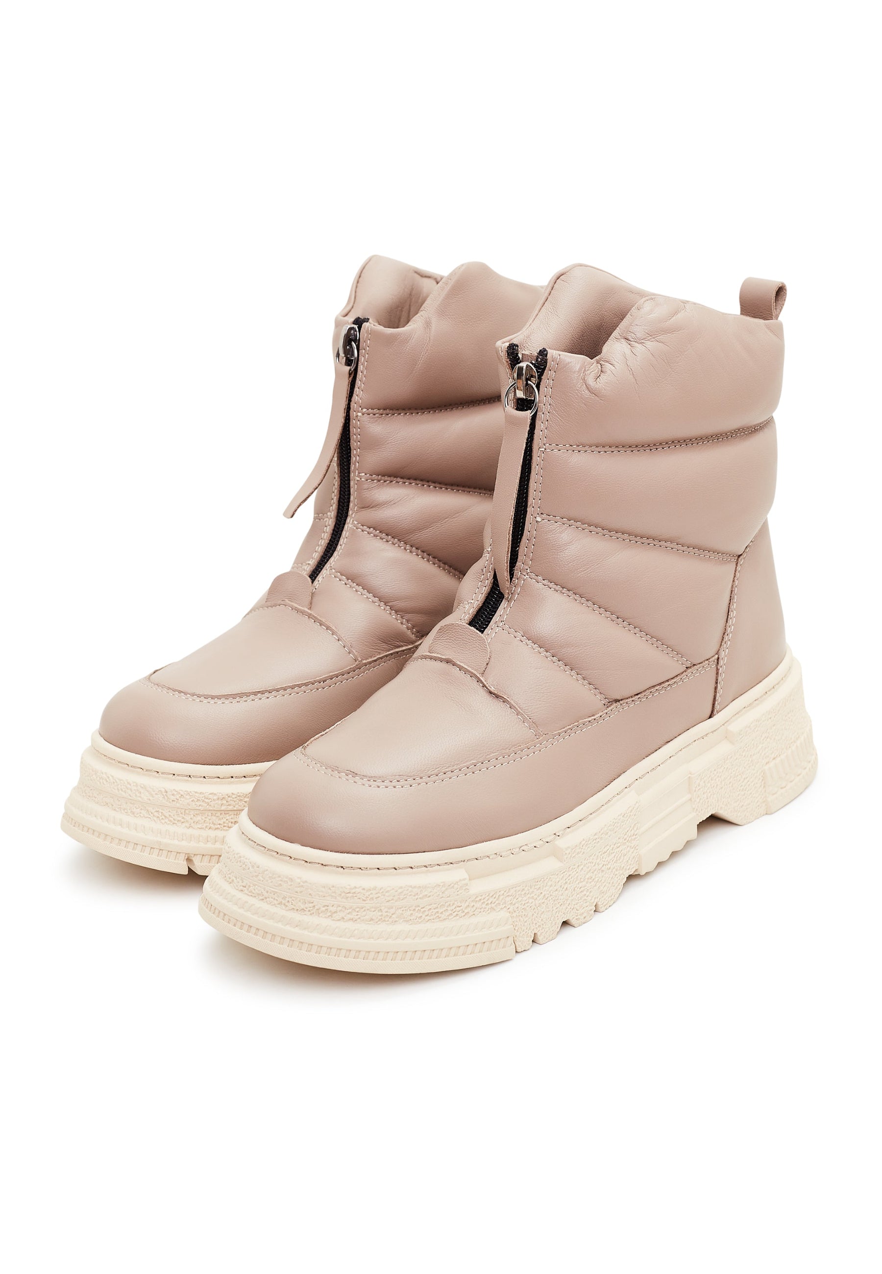 Chunky Quilted Ankle Boots - Beige