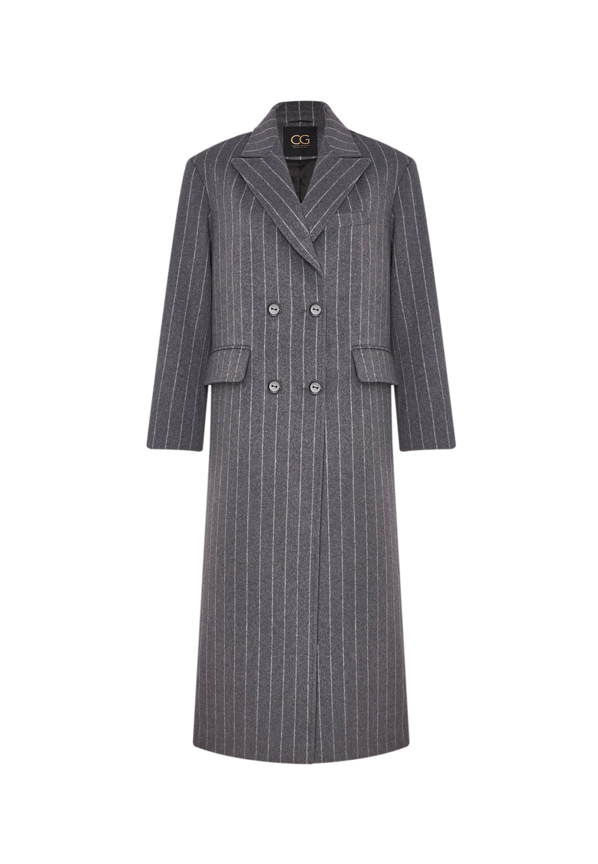 Pinstripe Wool Blend Long Coat