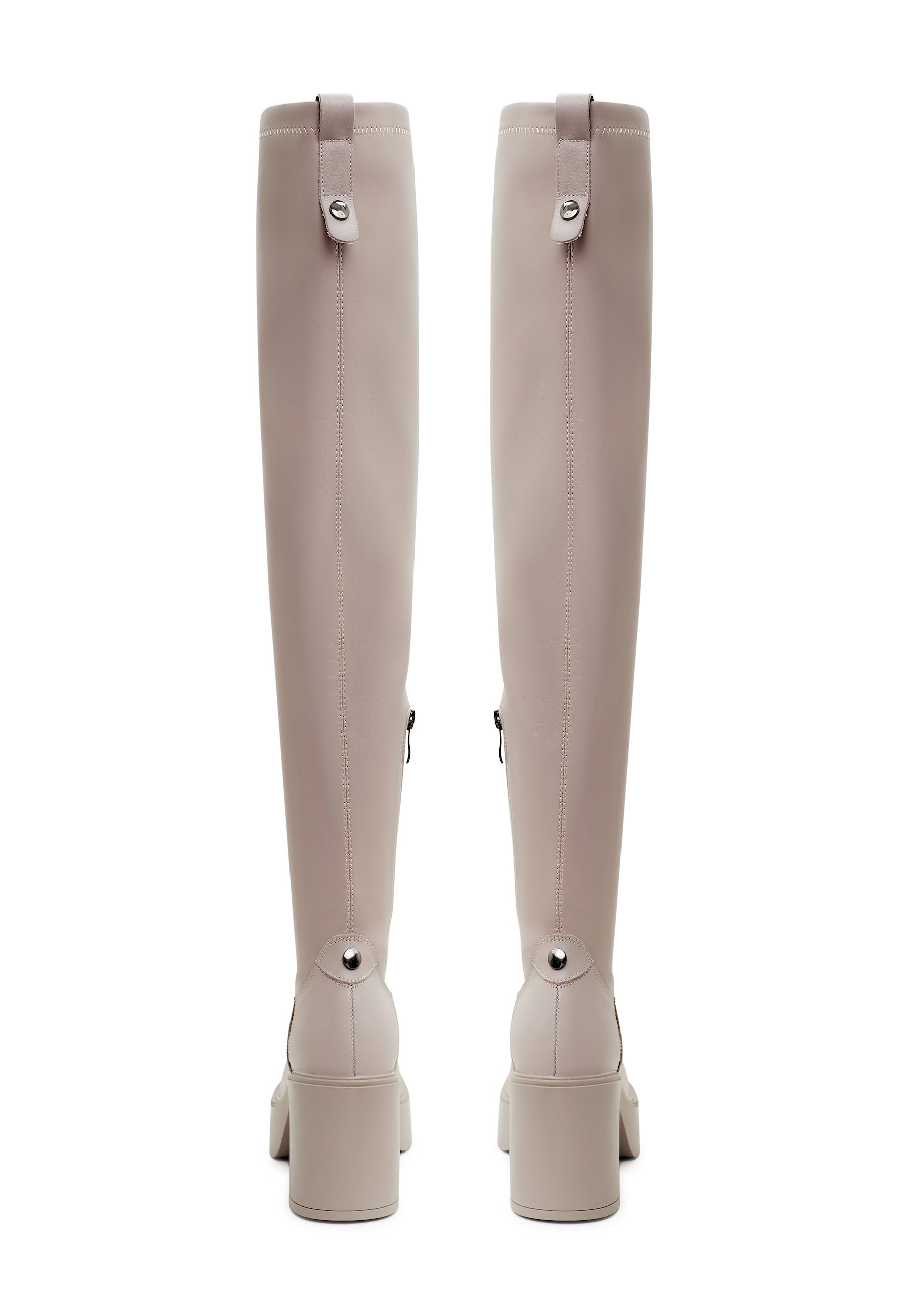 Platform Over-The-Knee Boots - Beige