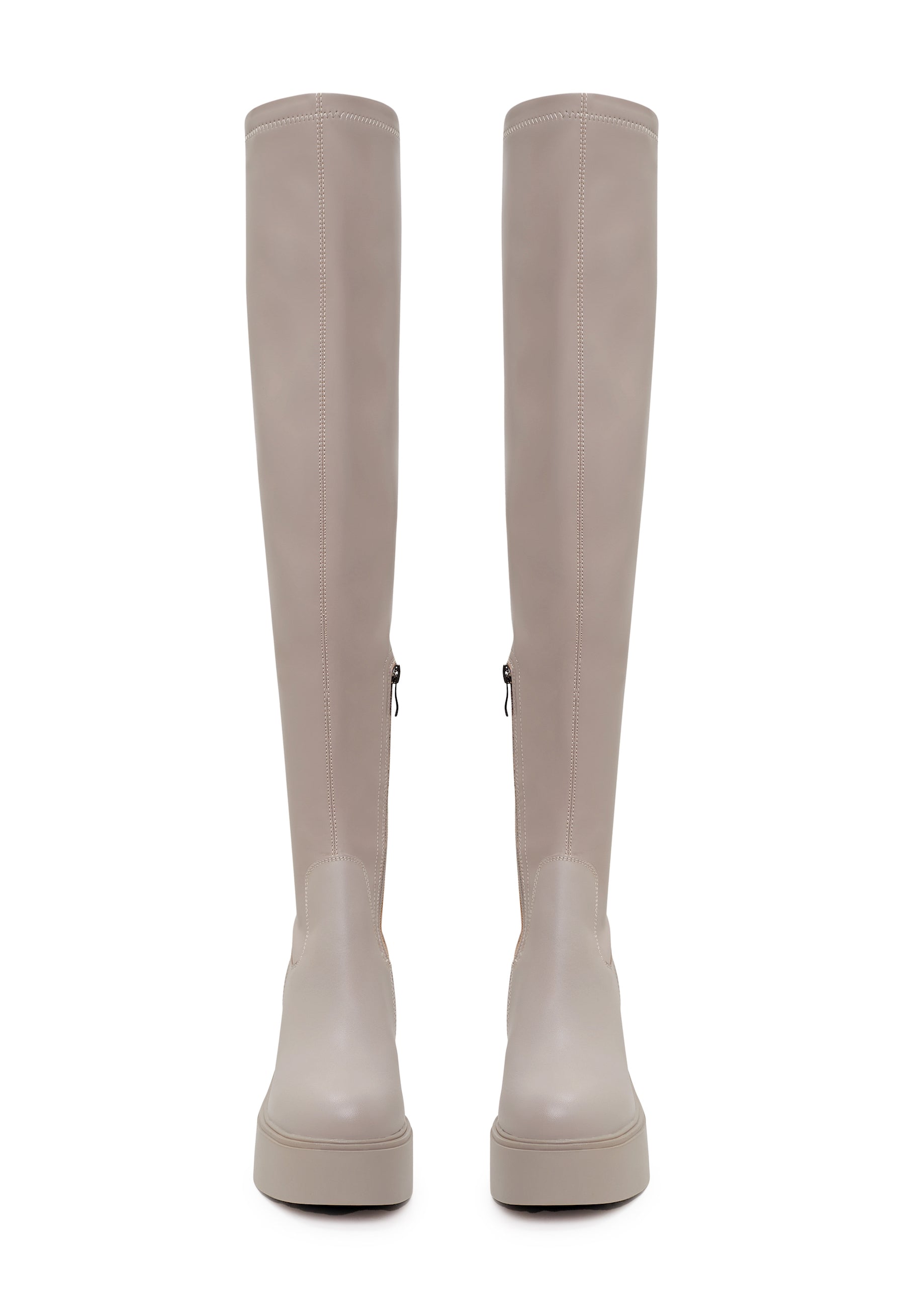 Platform Over-The-Knee Boots - Beige