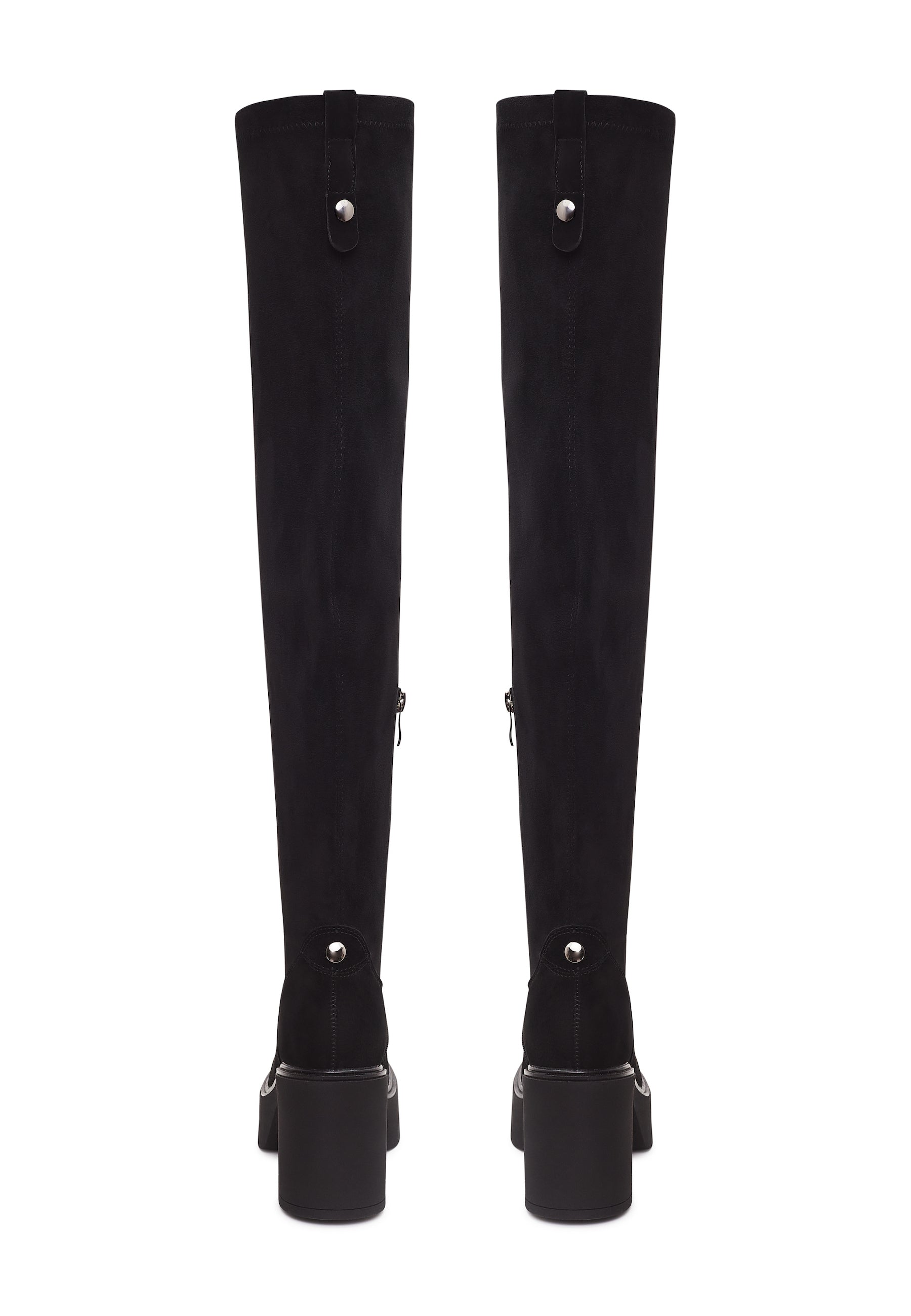 Platform Over-The-Knee Boots - Black Suede