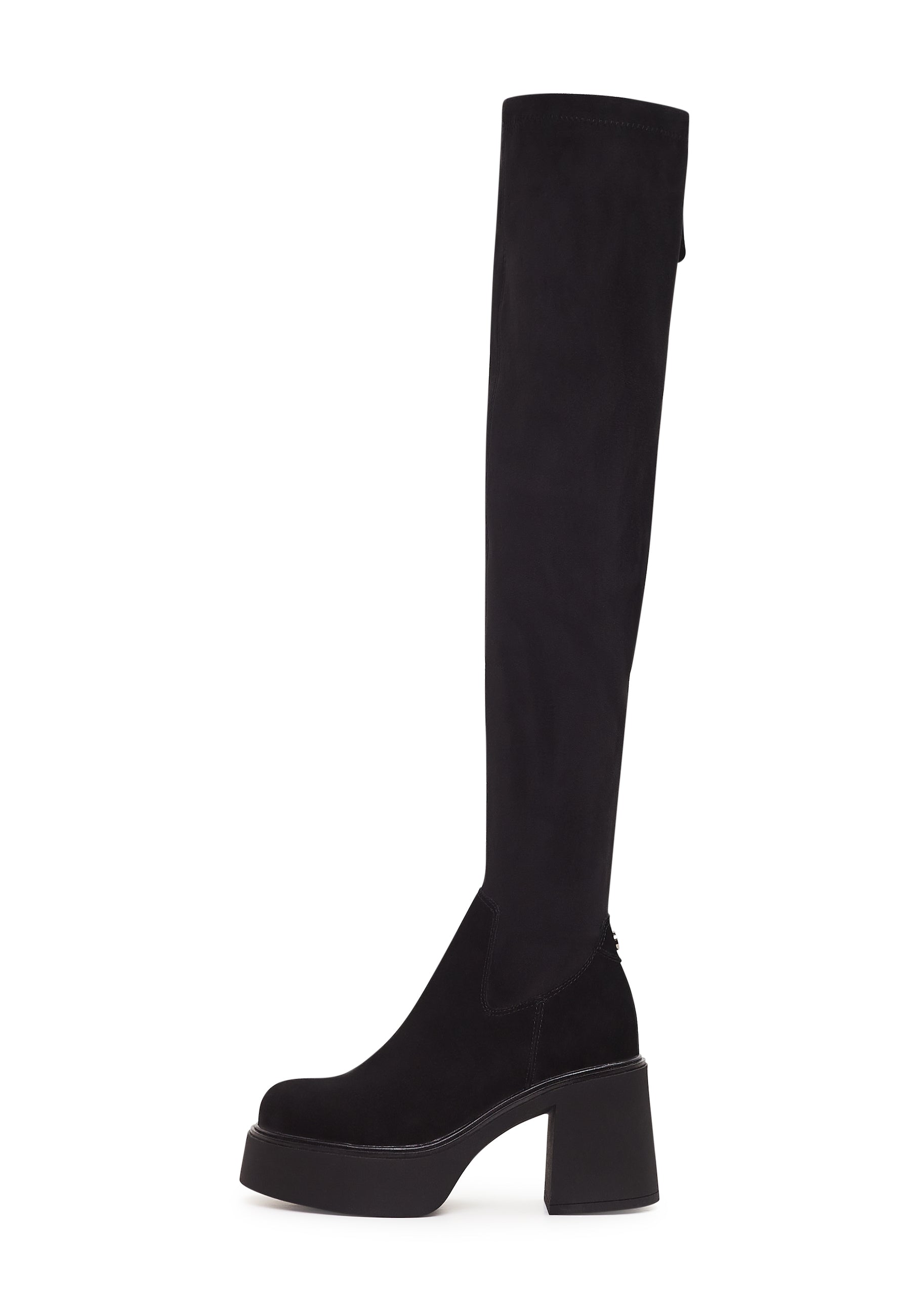 Platform Over-The-Knee Boots - Black Suede