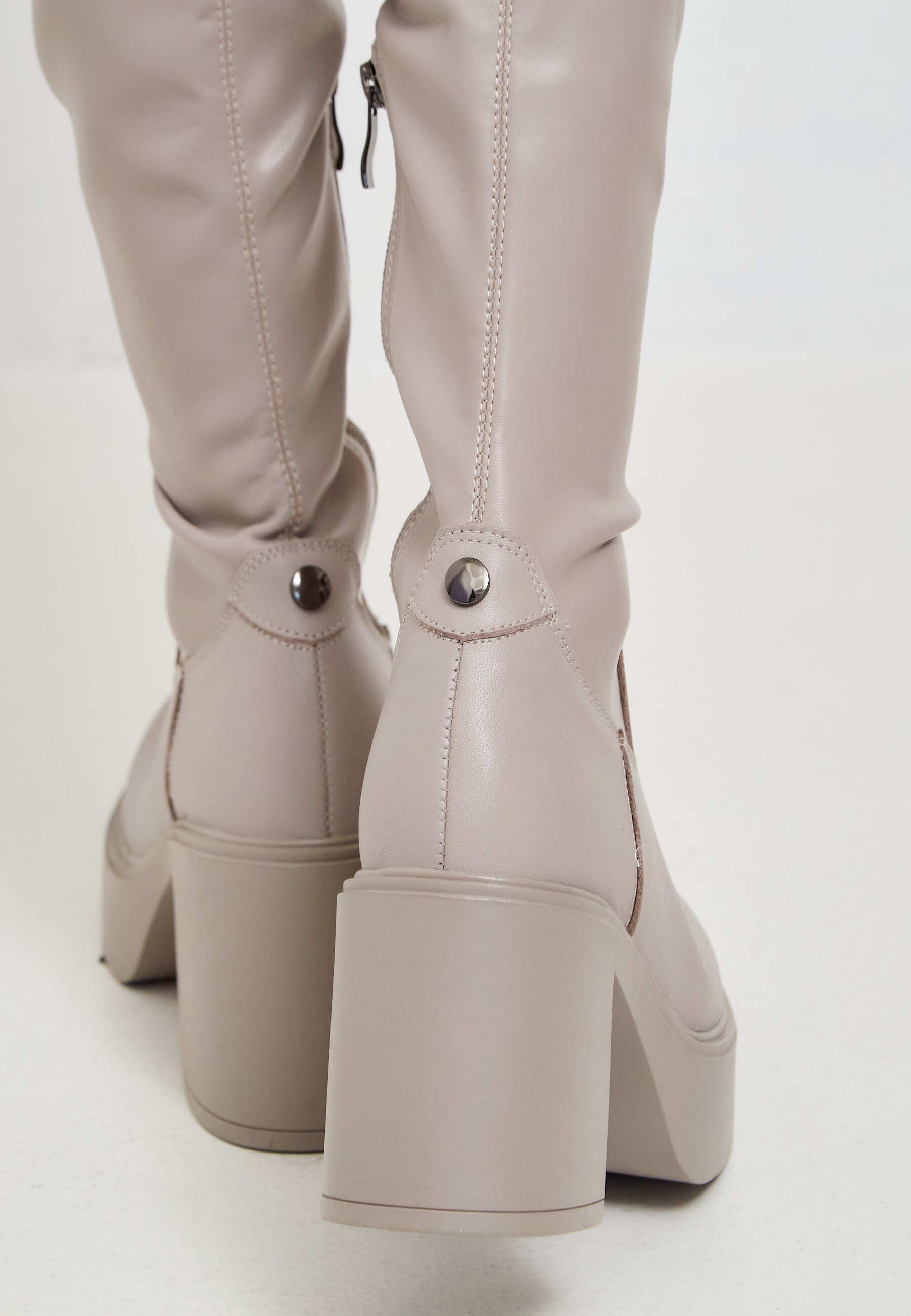 Platform Over-The-Knee Boots - Beige