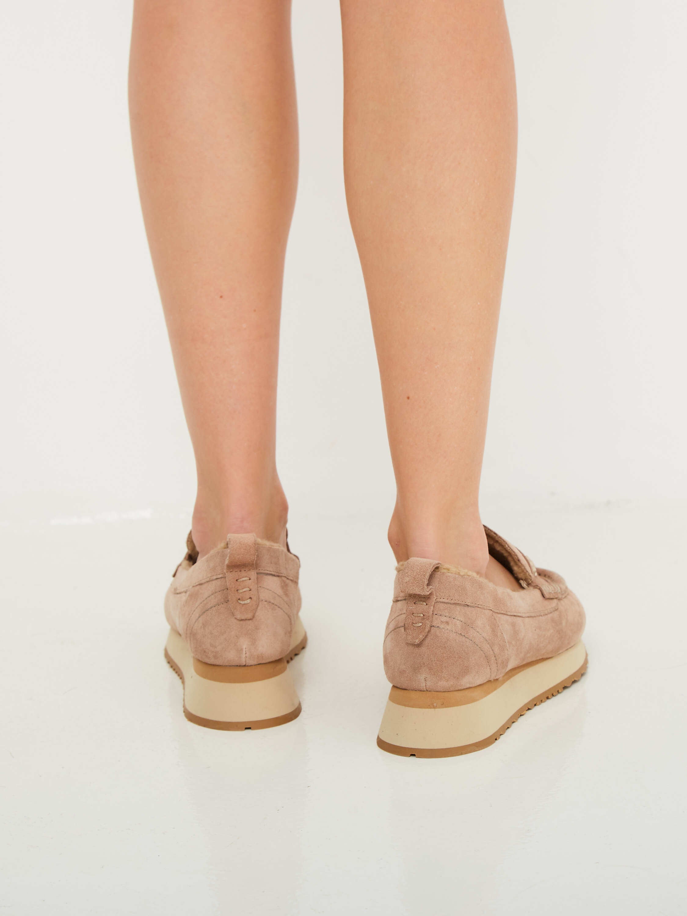 Suede Platform Loafers - Beige