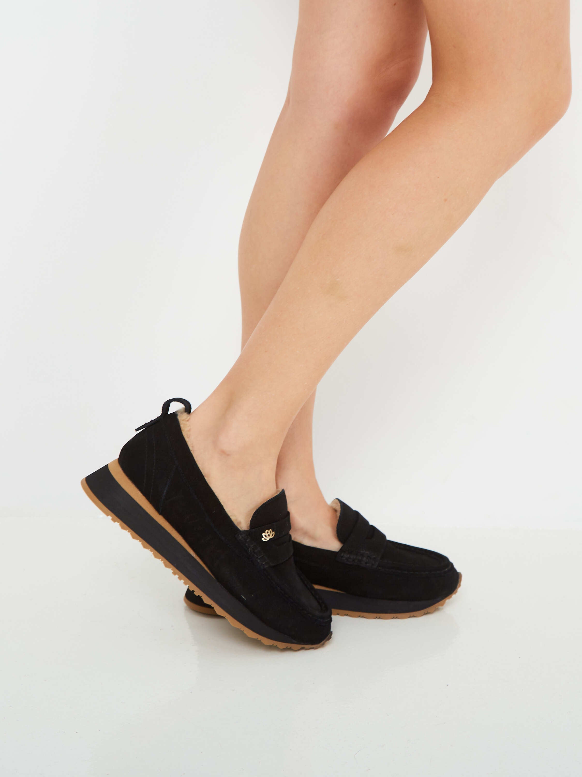 Suede Platform Loafers - Black