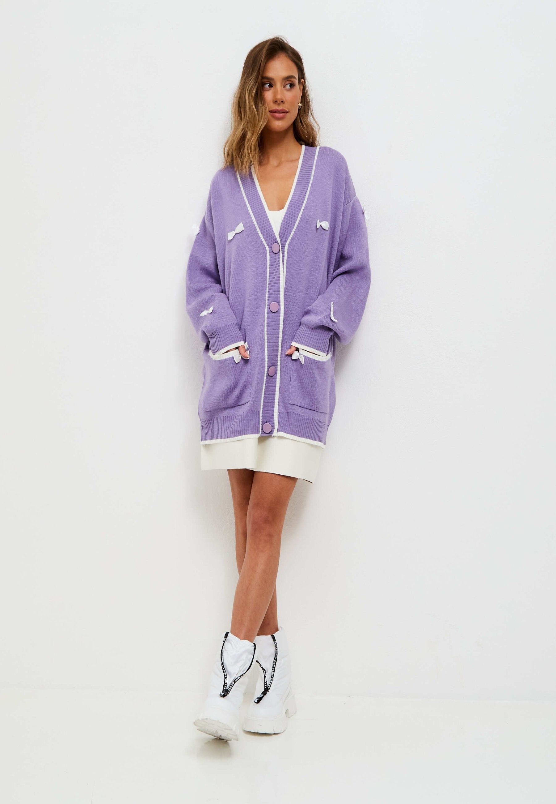 Bow Knit Cardigan - Lilac