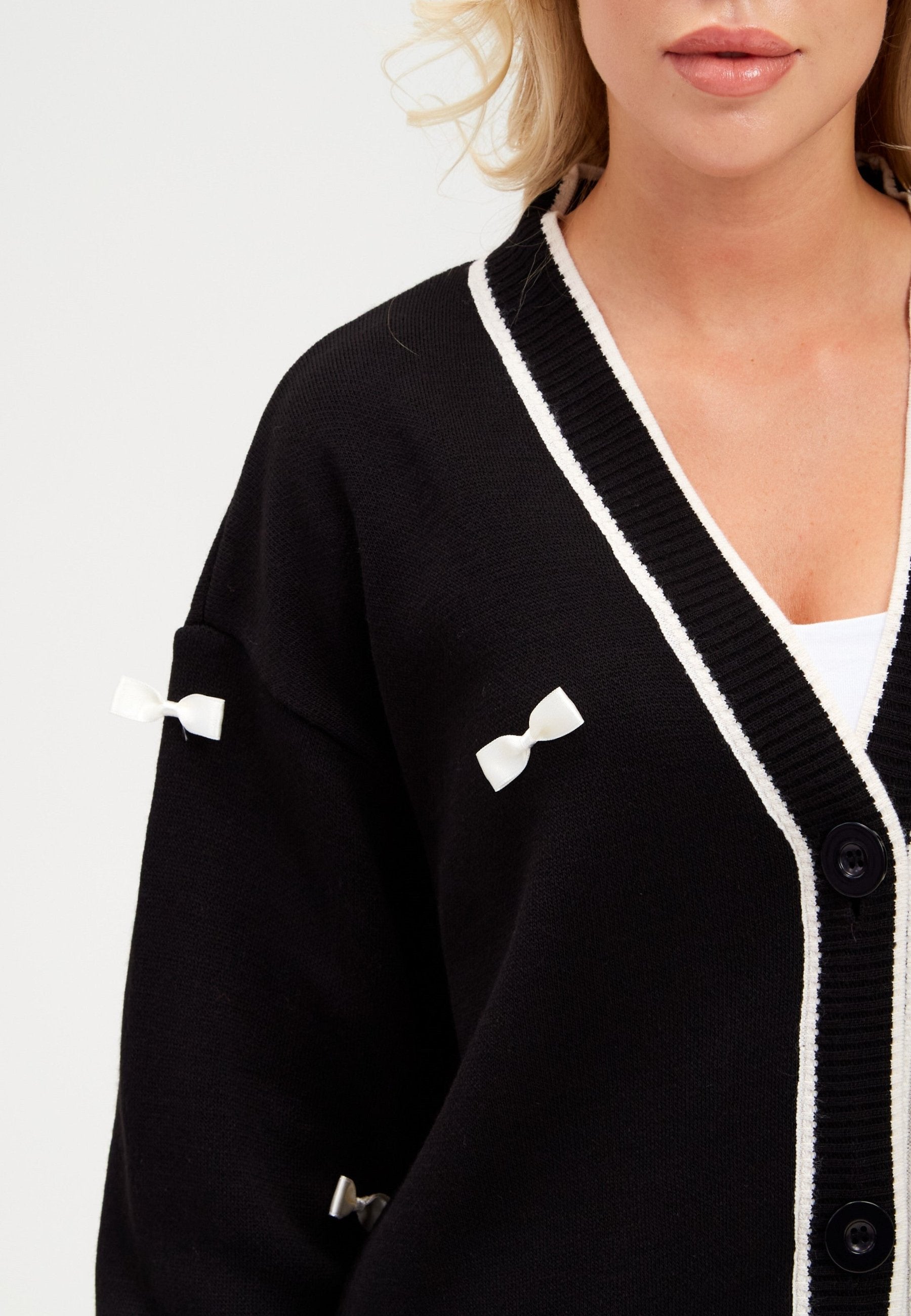 Bow Knit Cardigan - Black