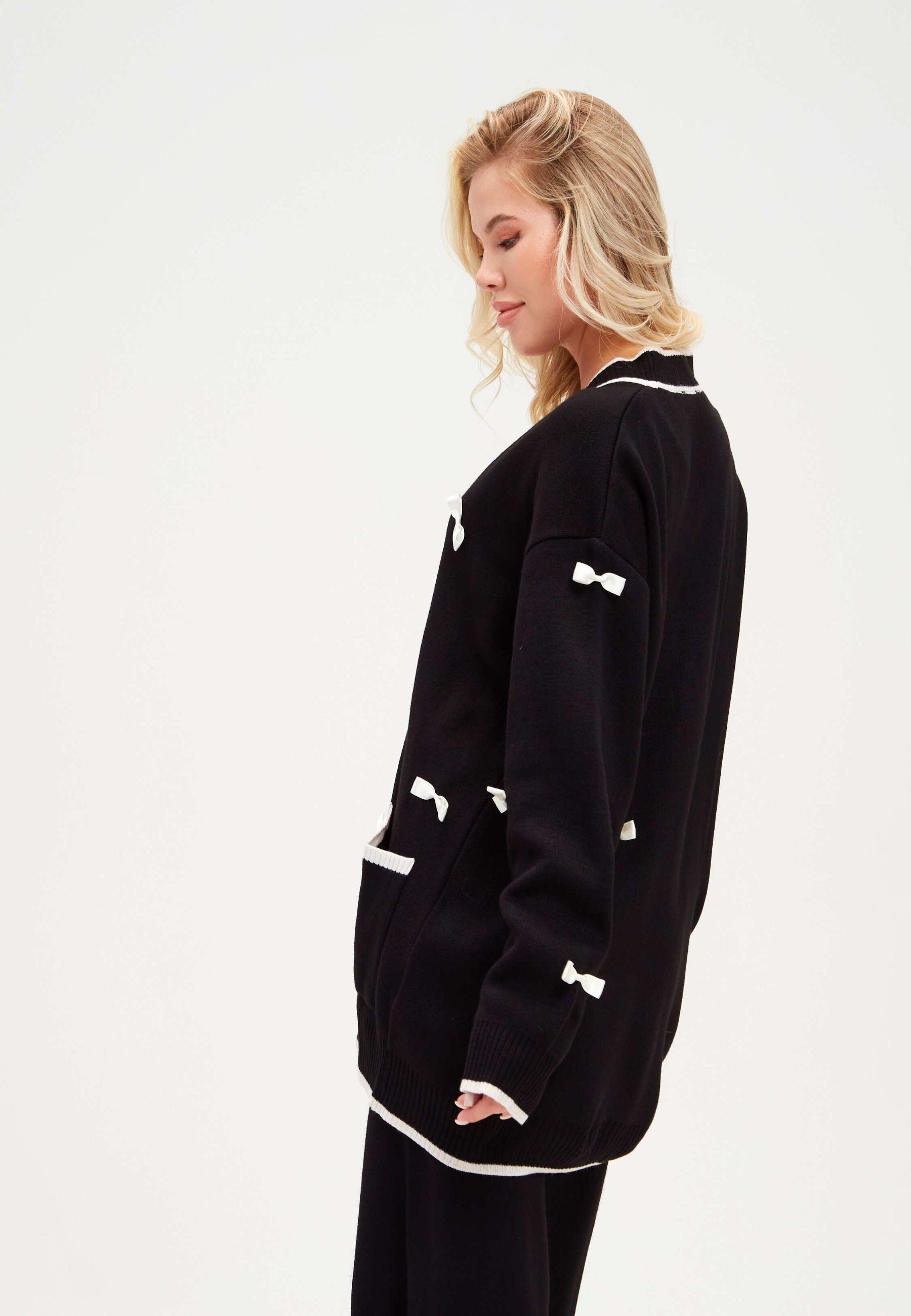 Bow Knit Cardigan - Black