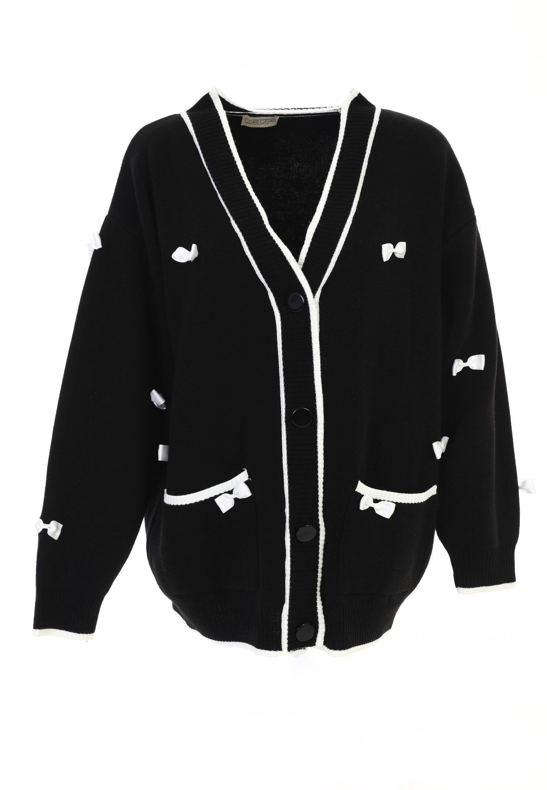 Bow Knit Cardigan - Black