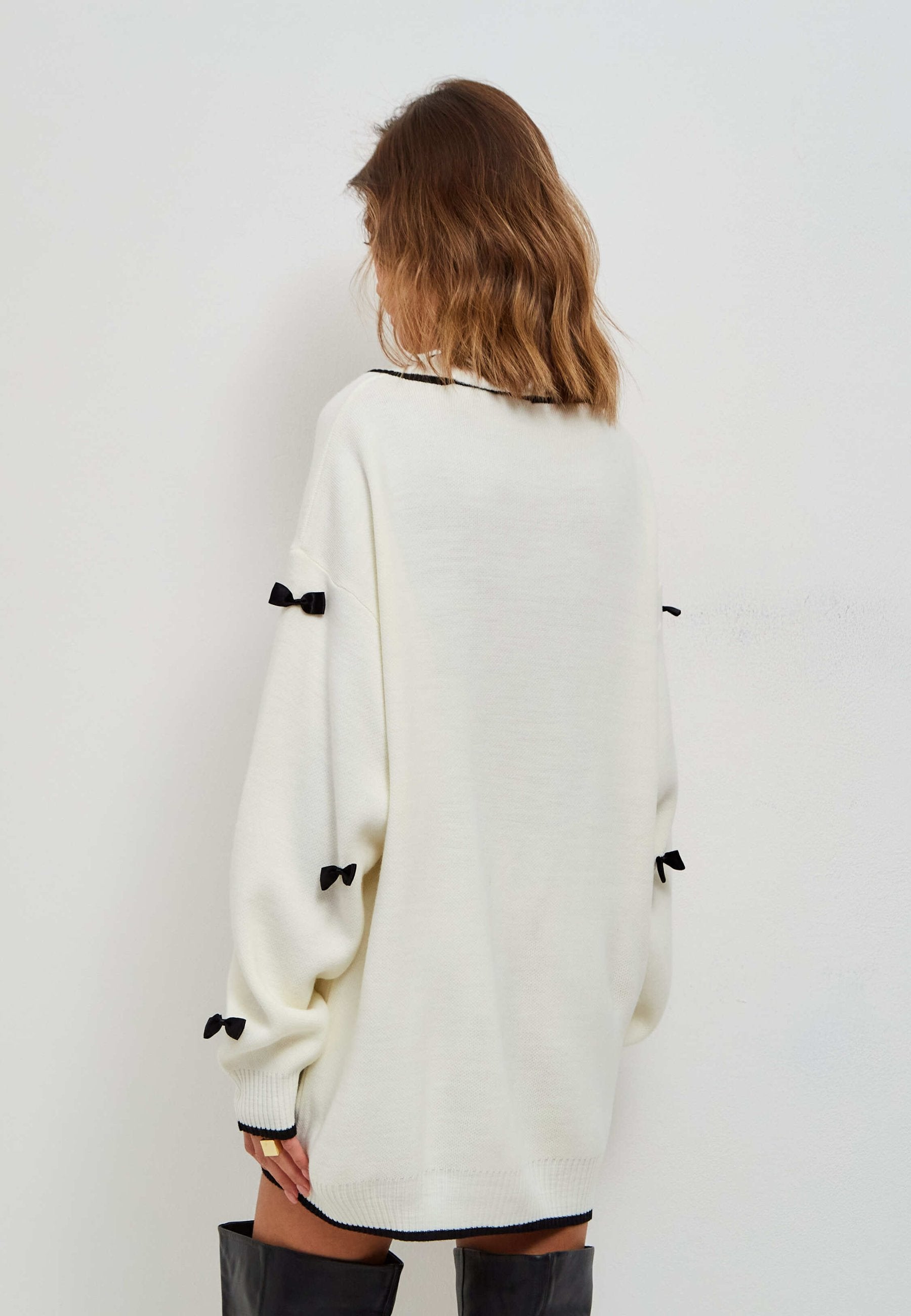 Bow Knit Cardigan - White