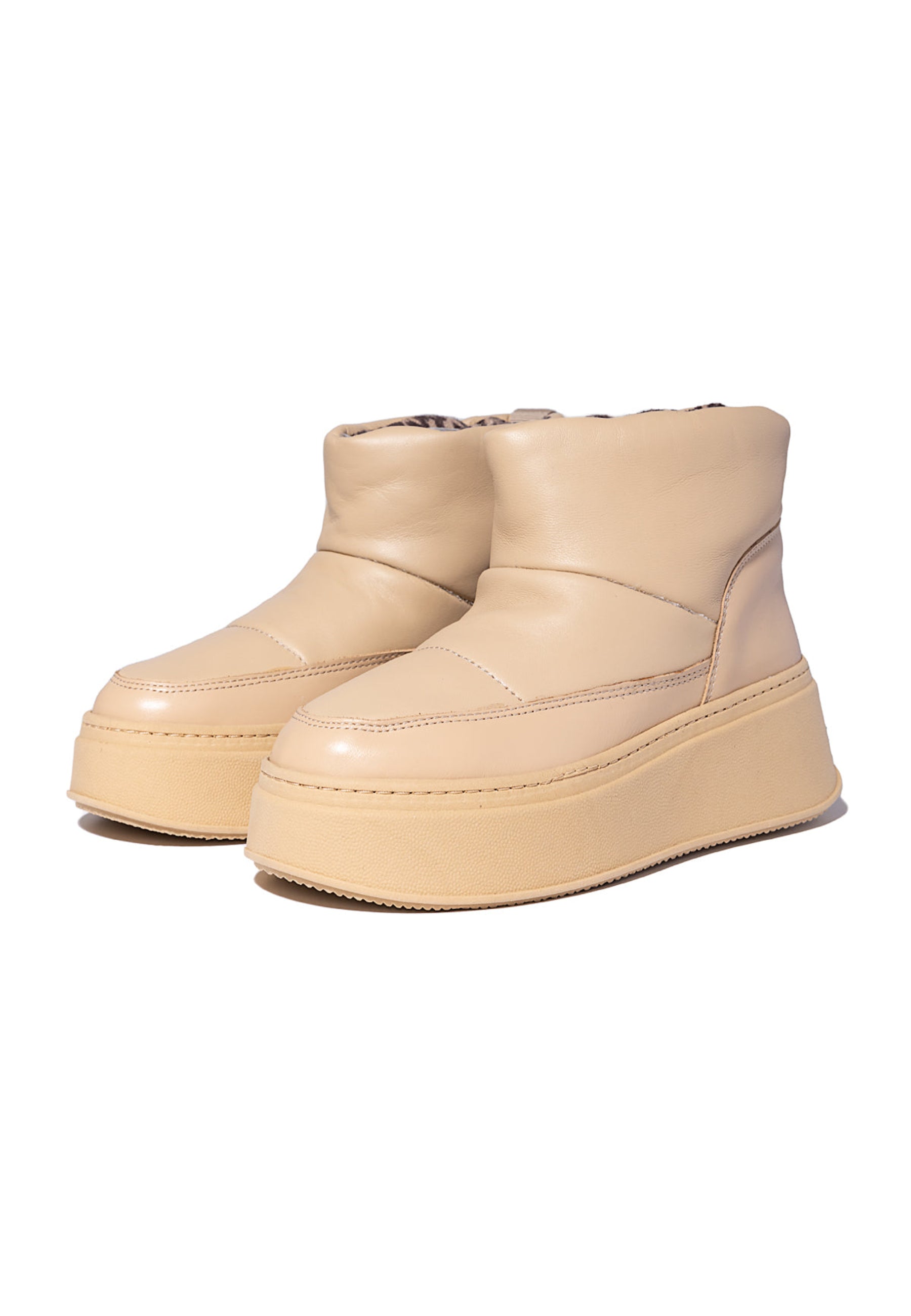 Padded Ankle Boots with Patterned Lining - Beige