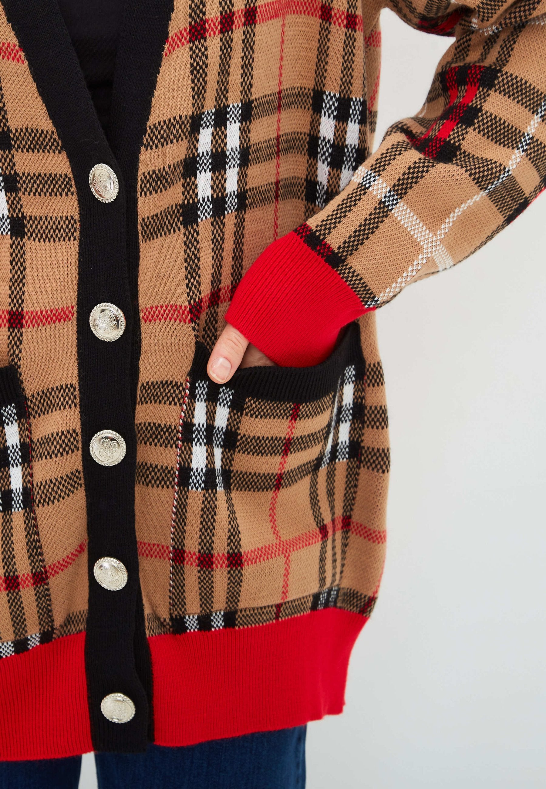 Oversized Plaid Knit Cardigan