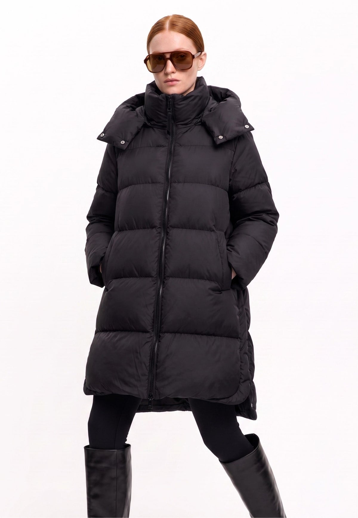 Oversized Hooded Down Puffer Jacket - Black