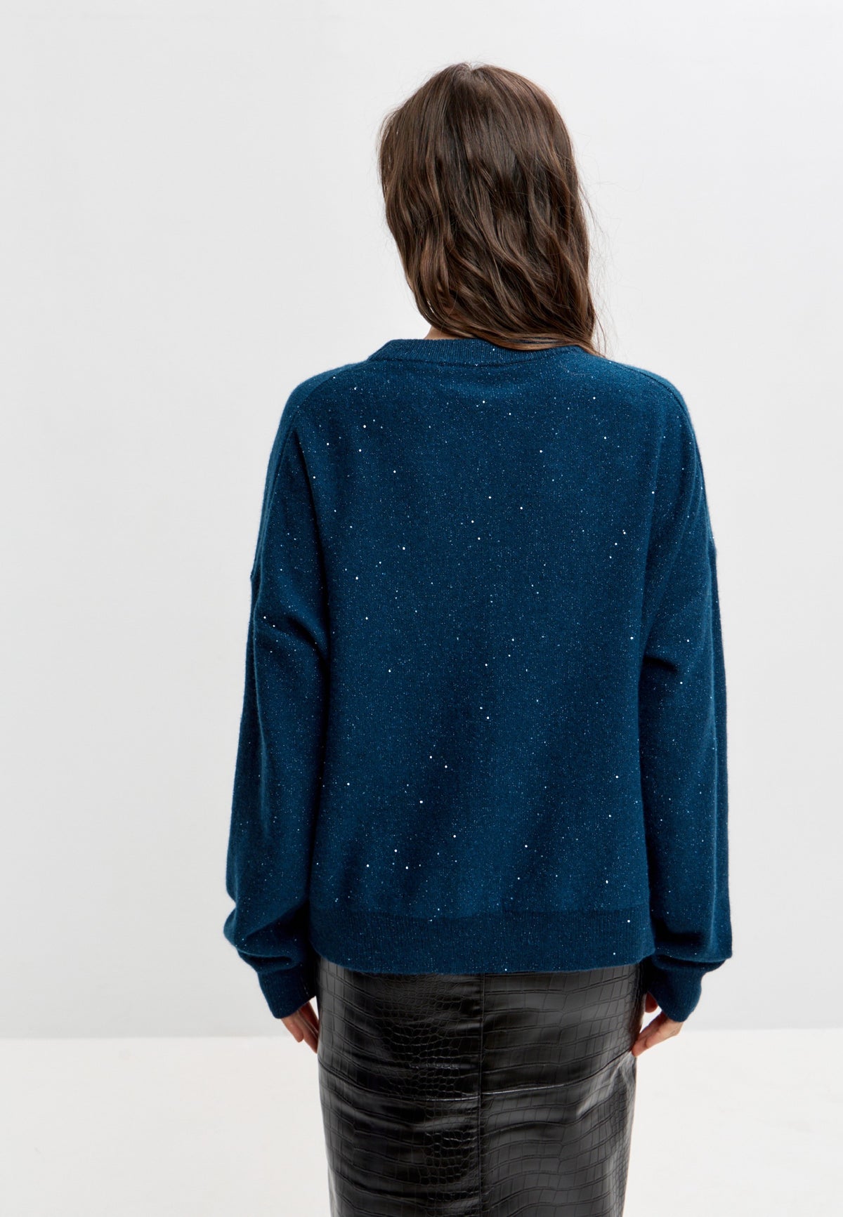 Cardigan em lã merino – Azul