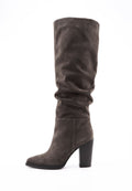 Suede Knee-High Boots - Khaki