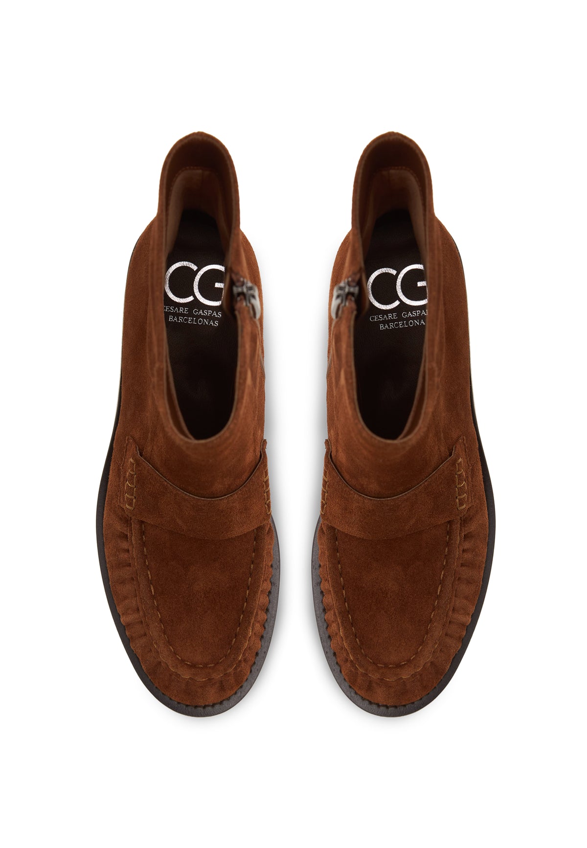 Botki zamszowe z przeszyciem typu moc toe – Brązowe