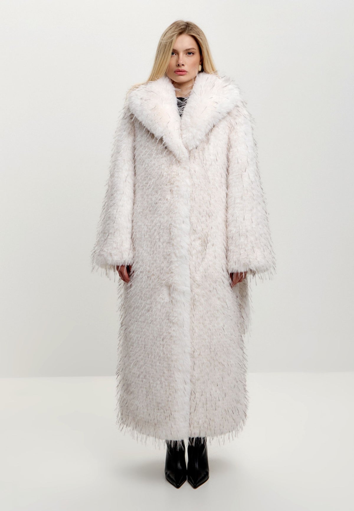 Couture maxi jas van imitatiebont – Sabelbruin