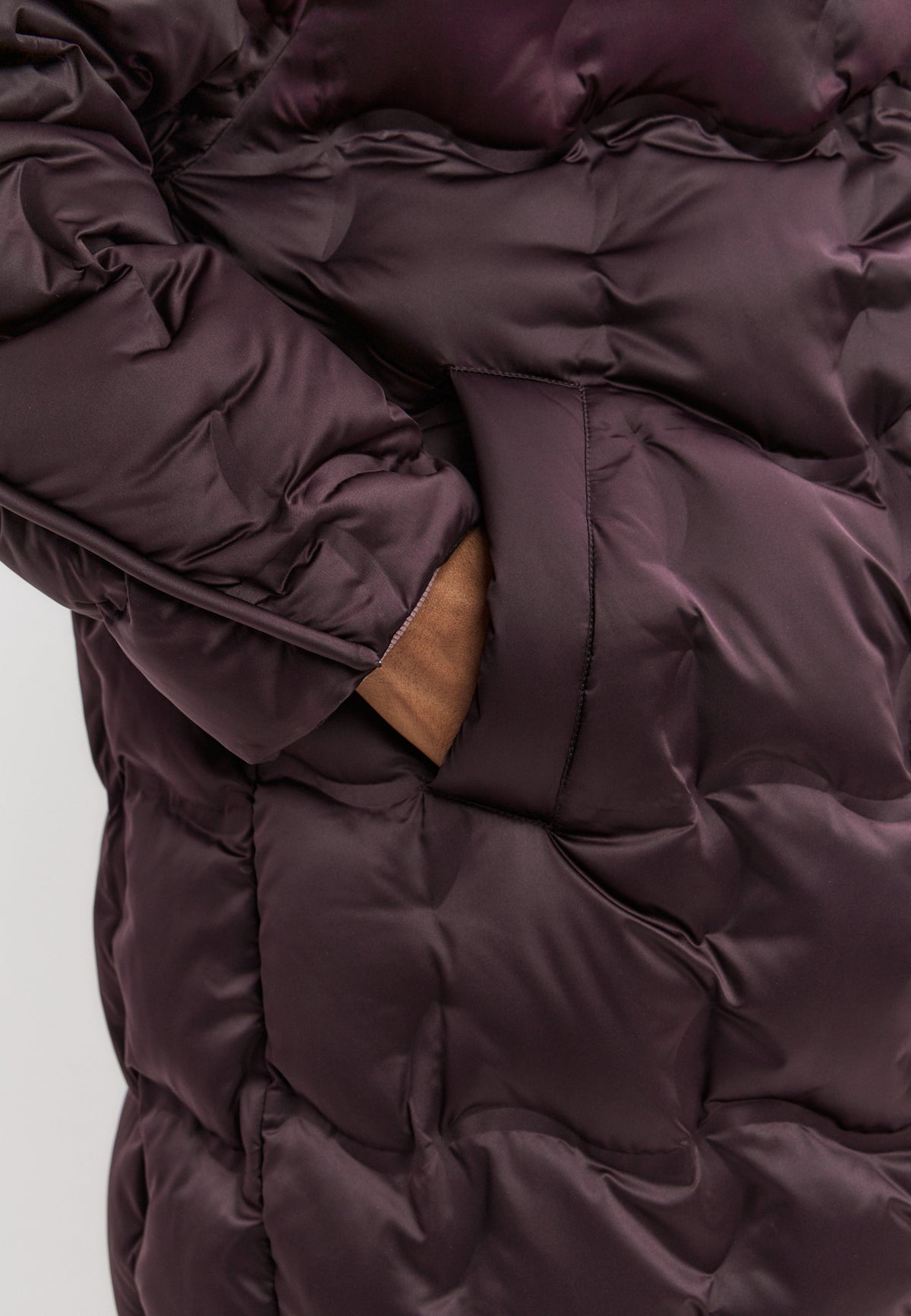 Manteau long matelassé à capuche – Violet