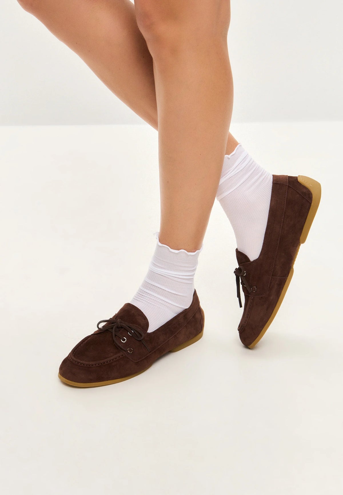 Suede Lace-Up Loafers - Brown