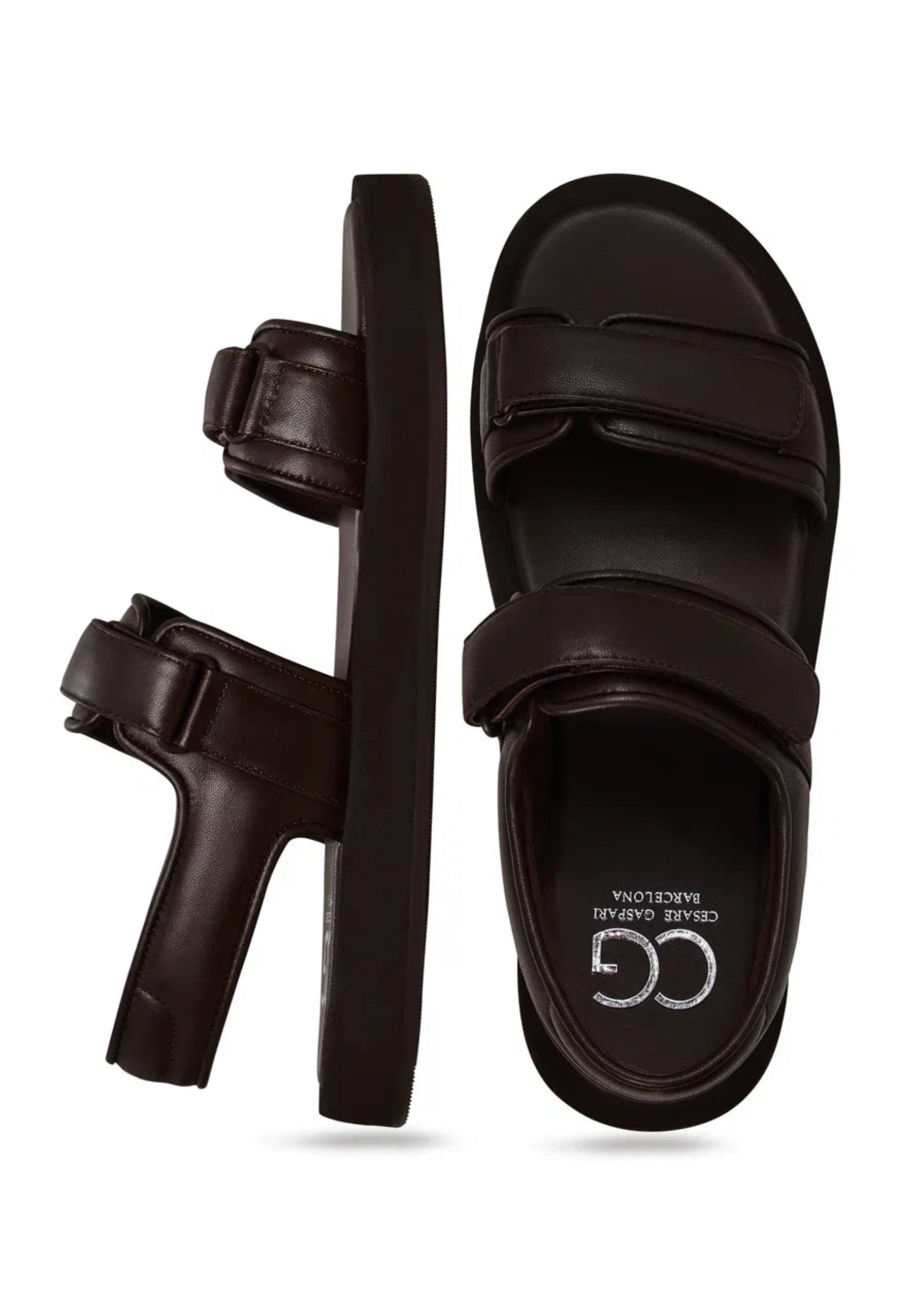 Leather Comfort Velcro Sandals - Dark Brown