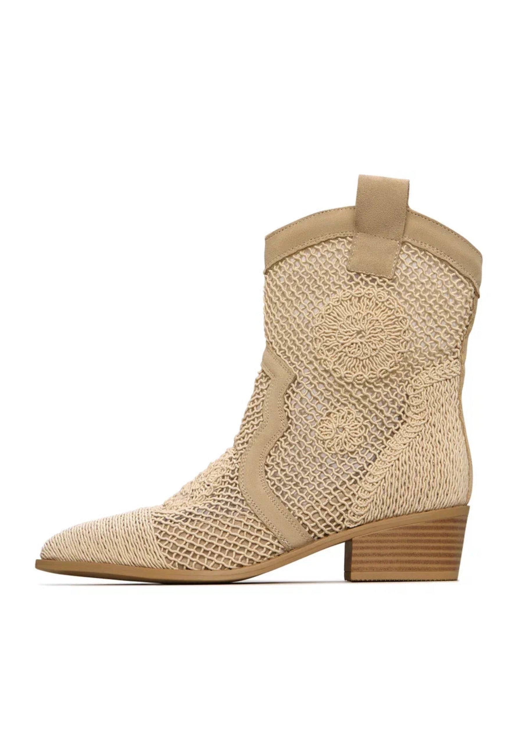 Suede Cowboy Boots - Beige