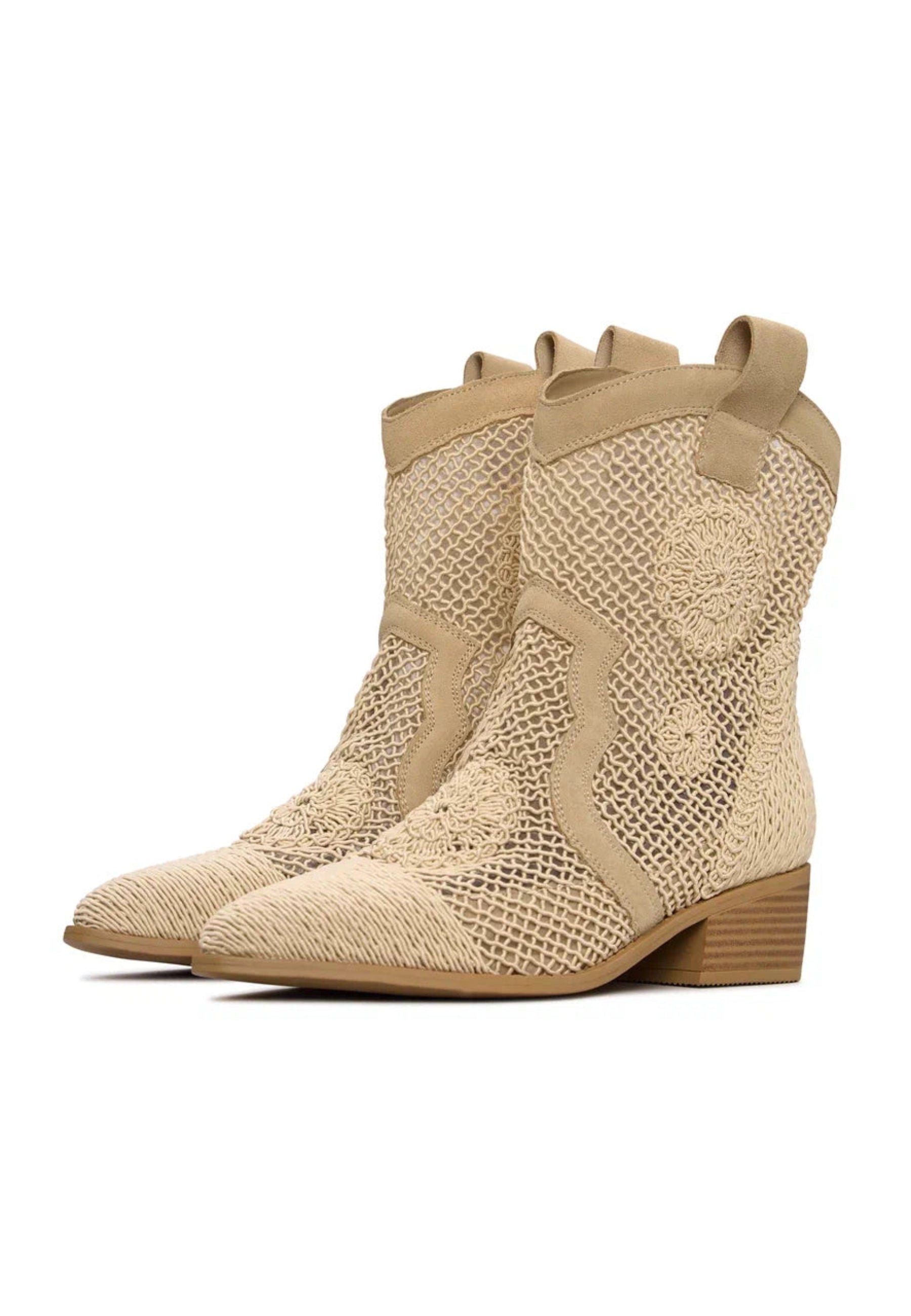 Suede Cowboy Boots - Beige