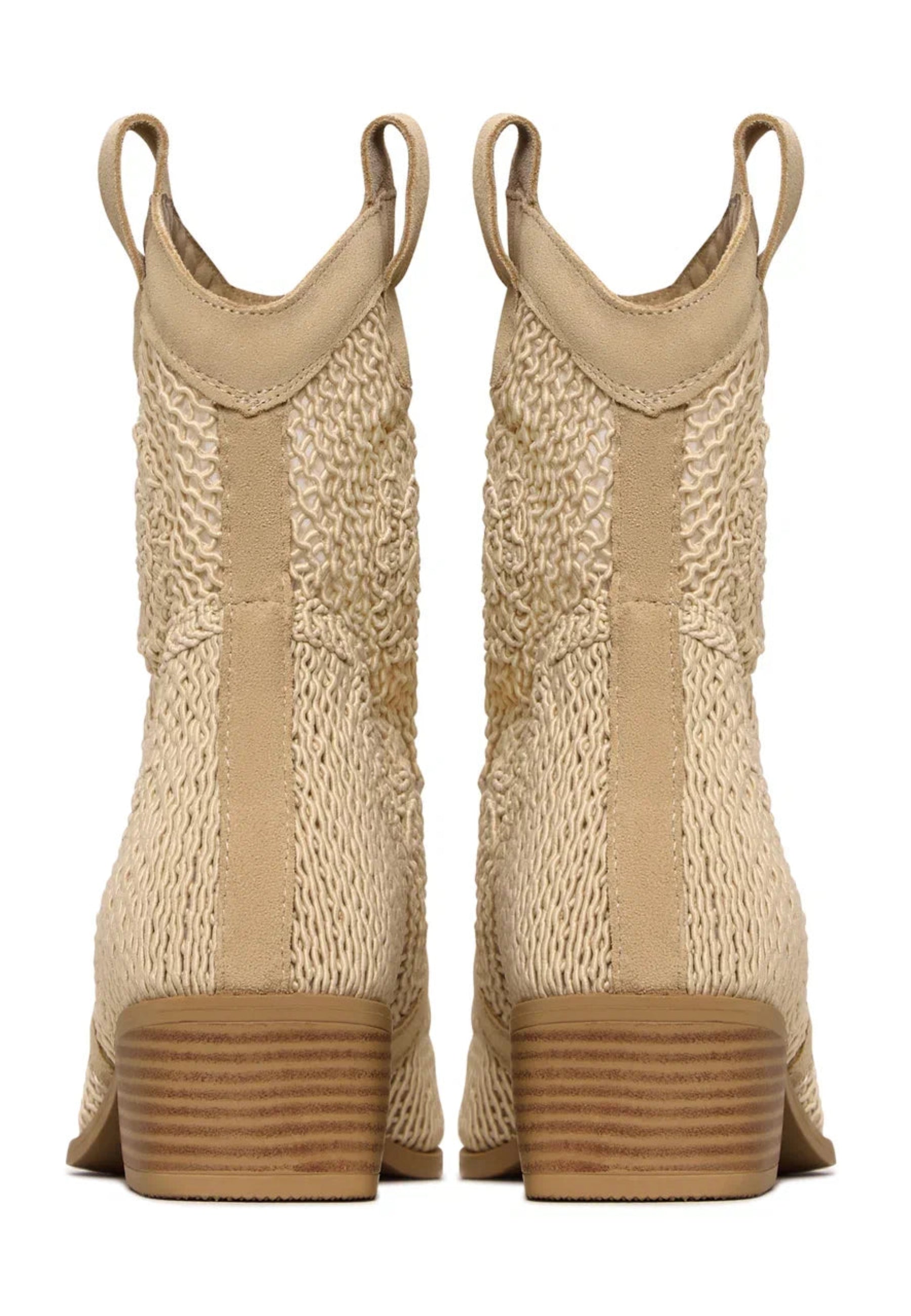 Suede Cowboy Boots - Beige