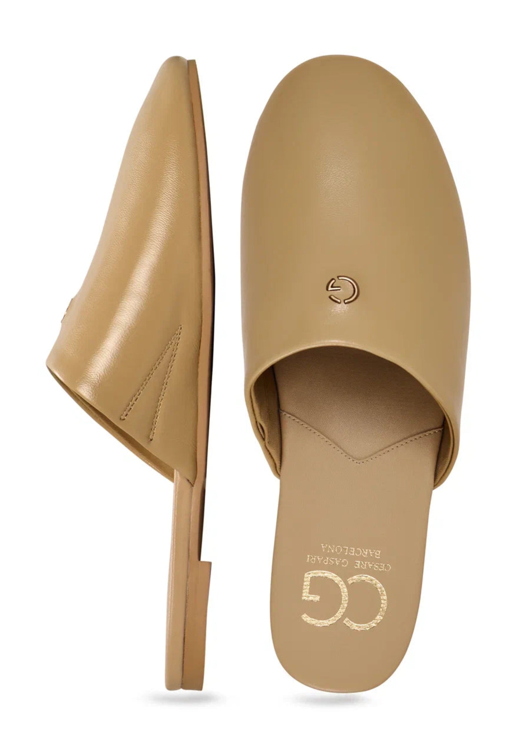 Minimalist Leather Mules - Beige