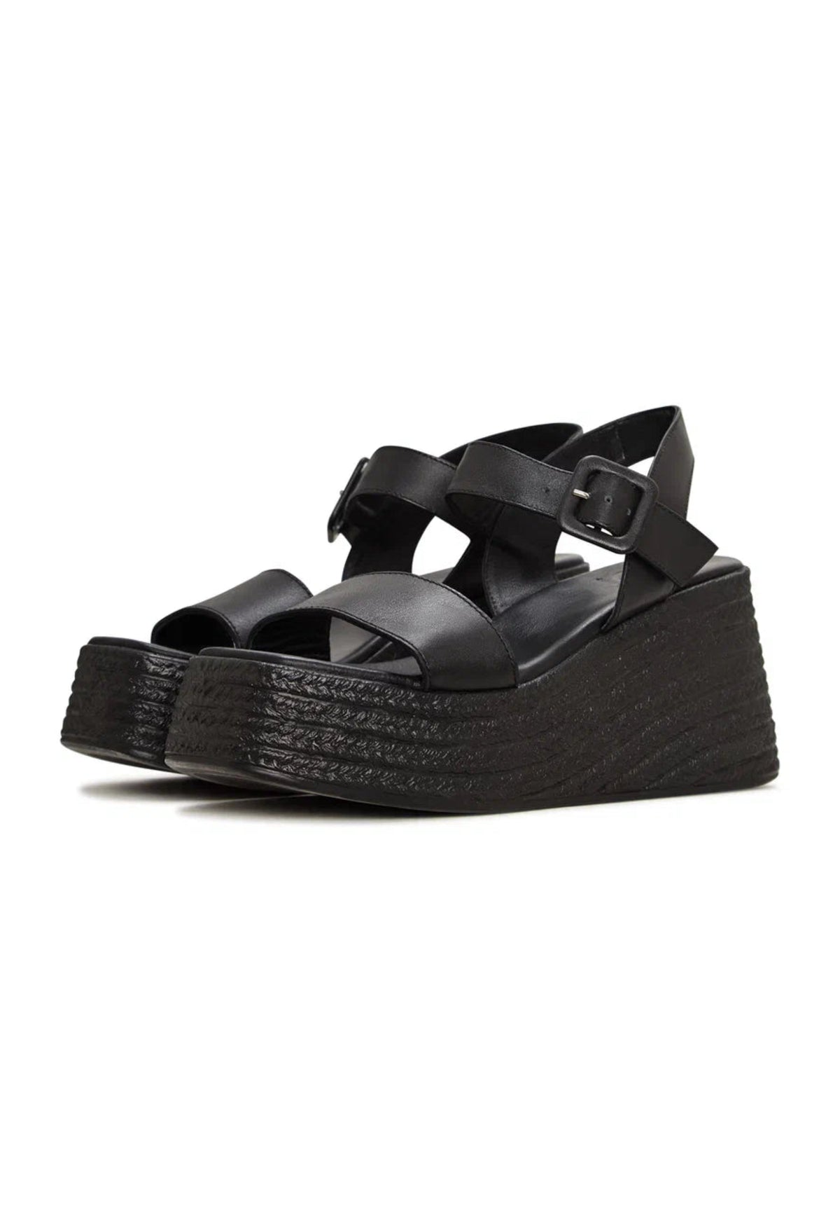 Horizon Woven Platform Sandals - Black
