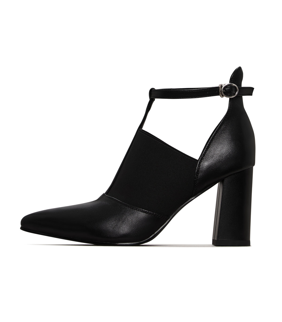 Elevated T-Strap Block Heels - Patent Black