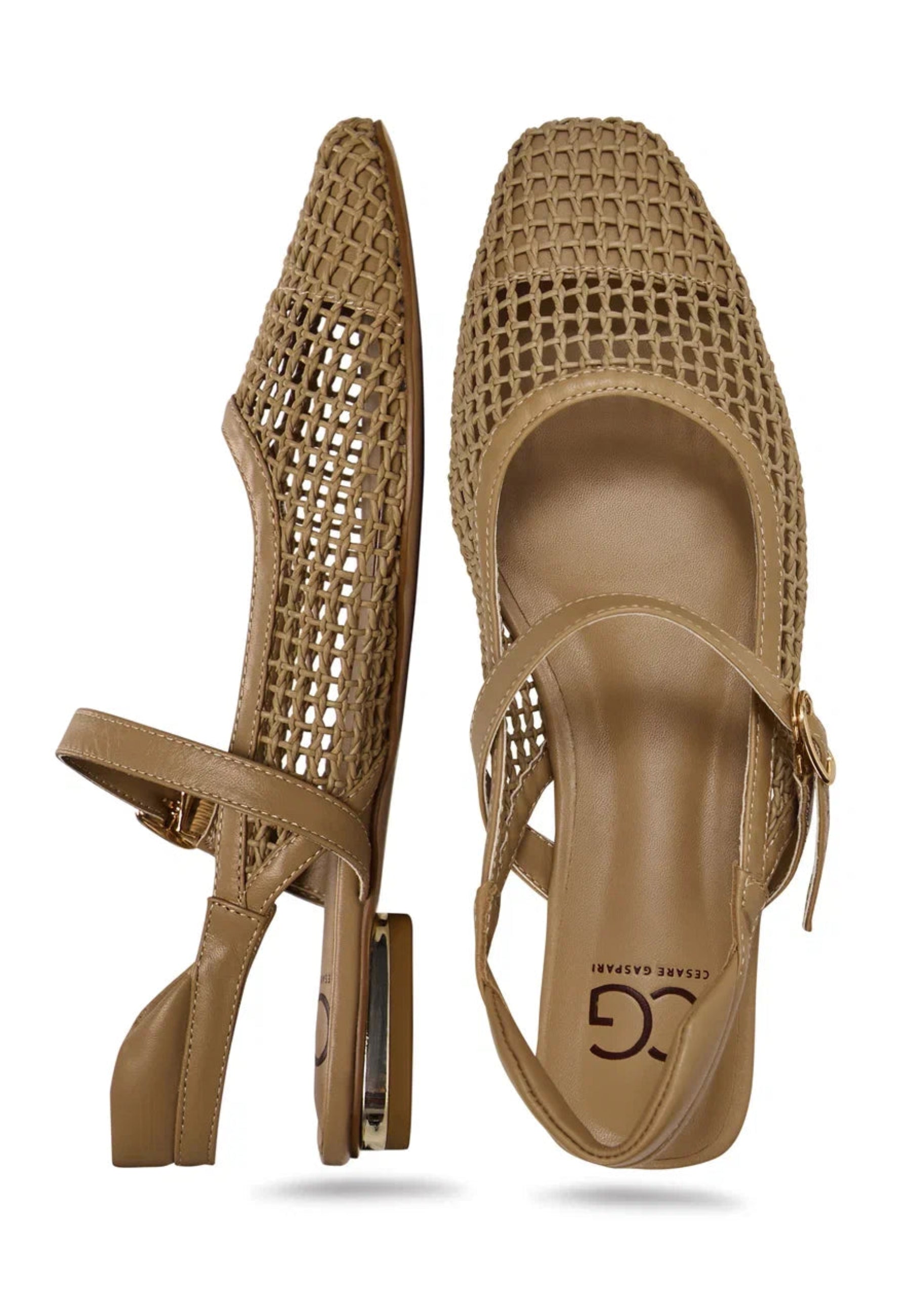 Woven Slingback Flats - Beige