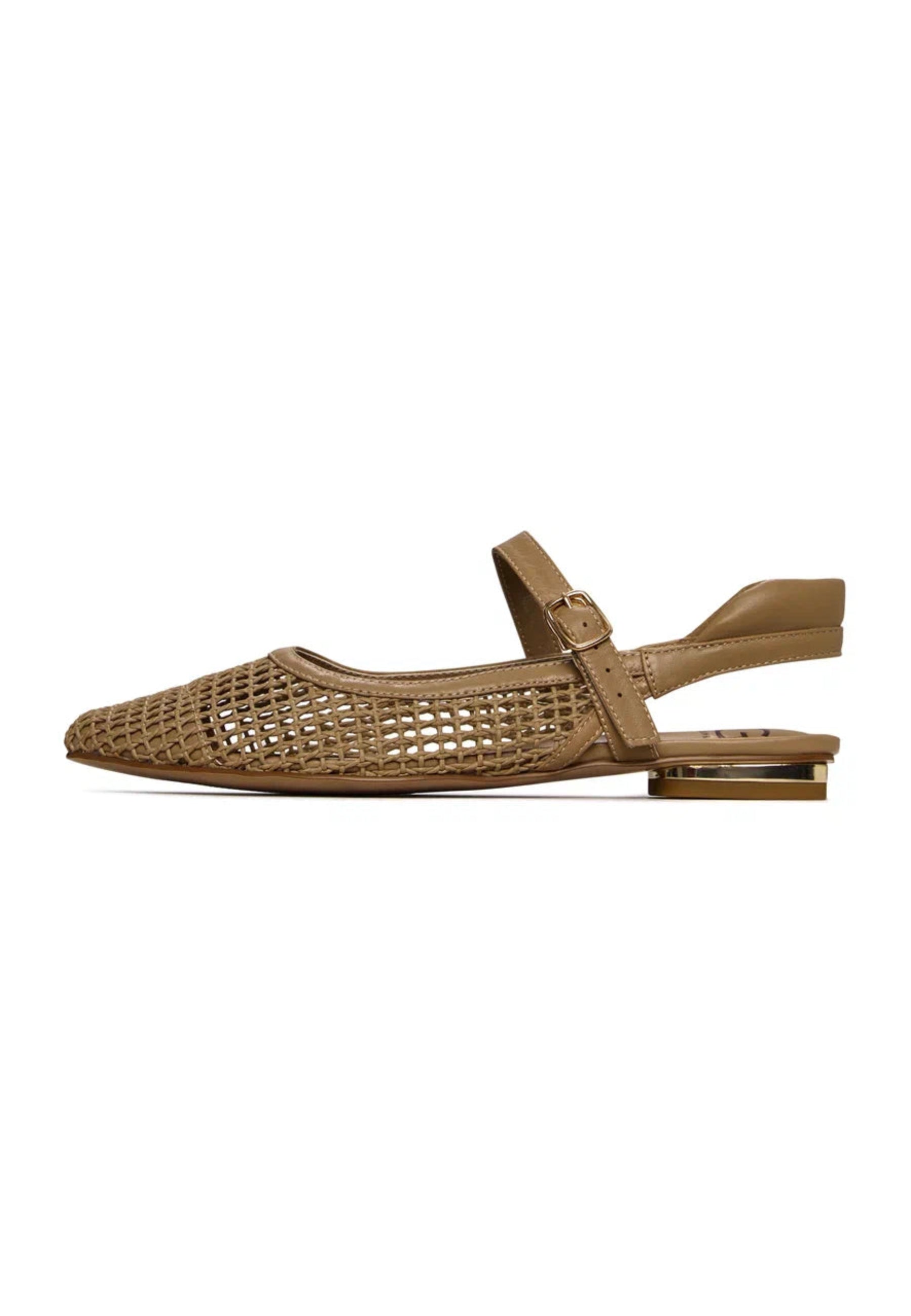 Woven Slingback Flats - Beige