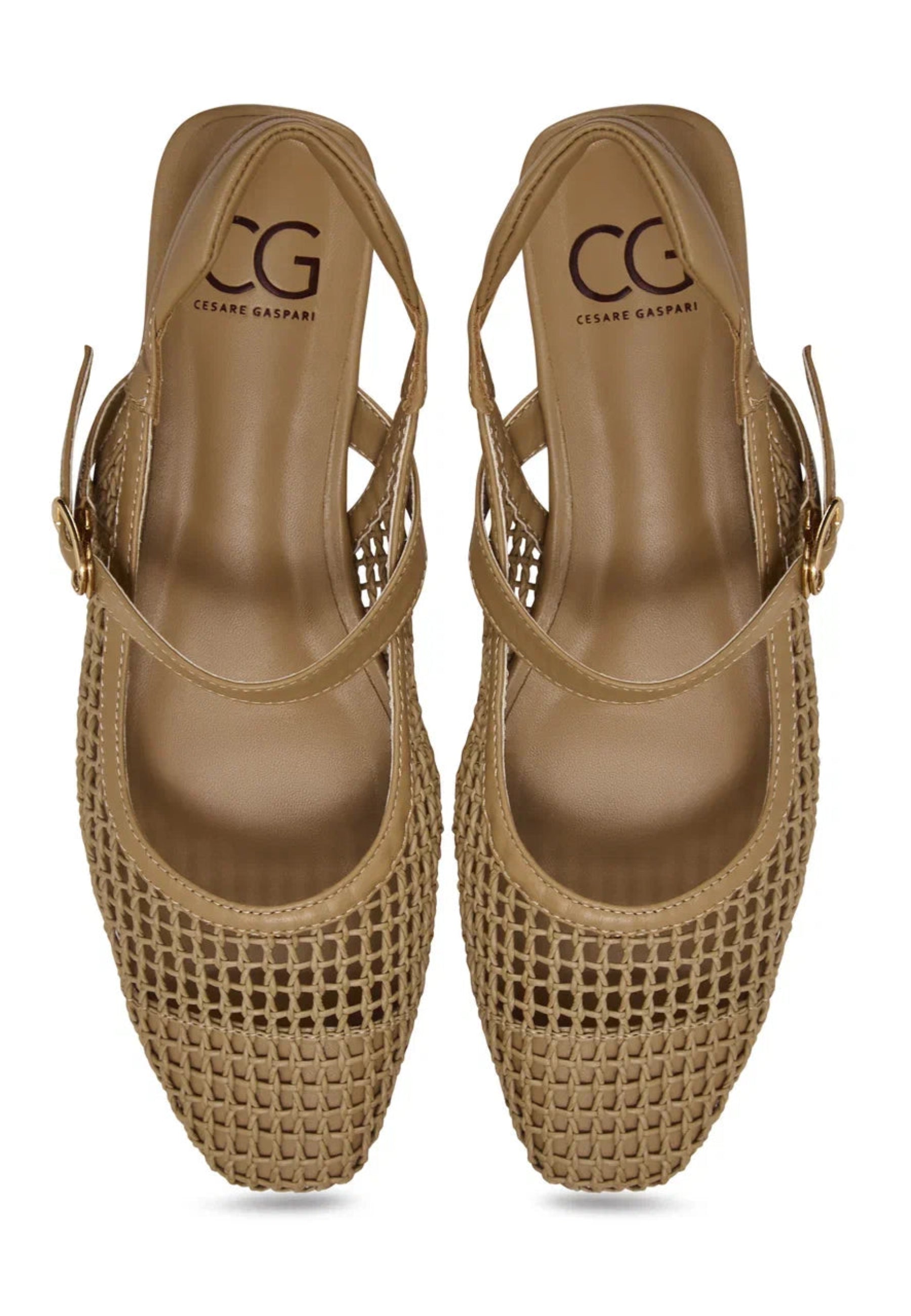 Woven Slingback Flats - Beige