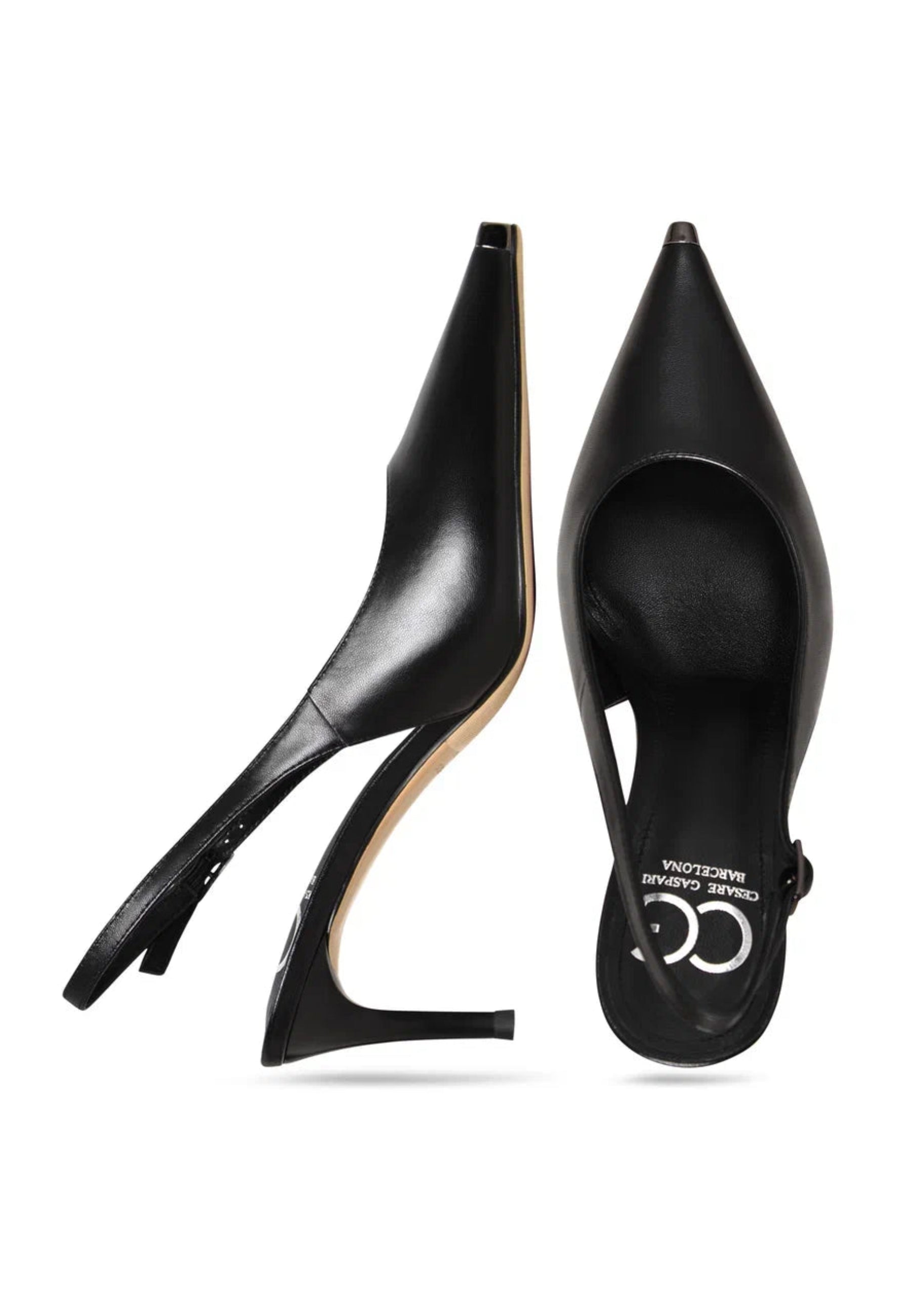 Metal Accent Leather Pumps - Black