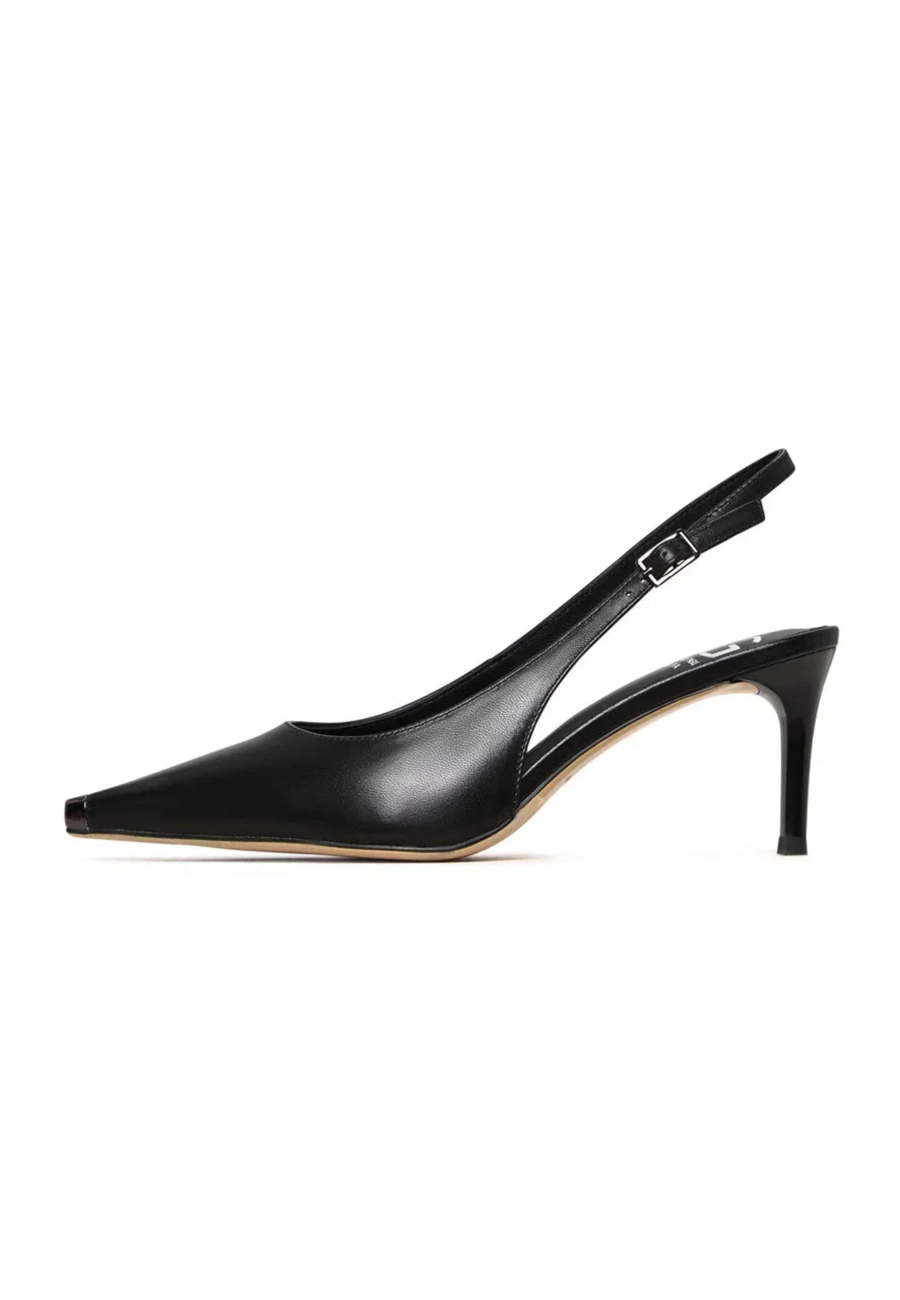 Metal Accent Leather Pumps - Black