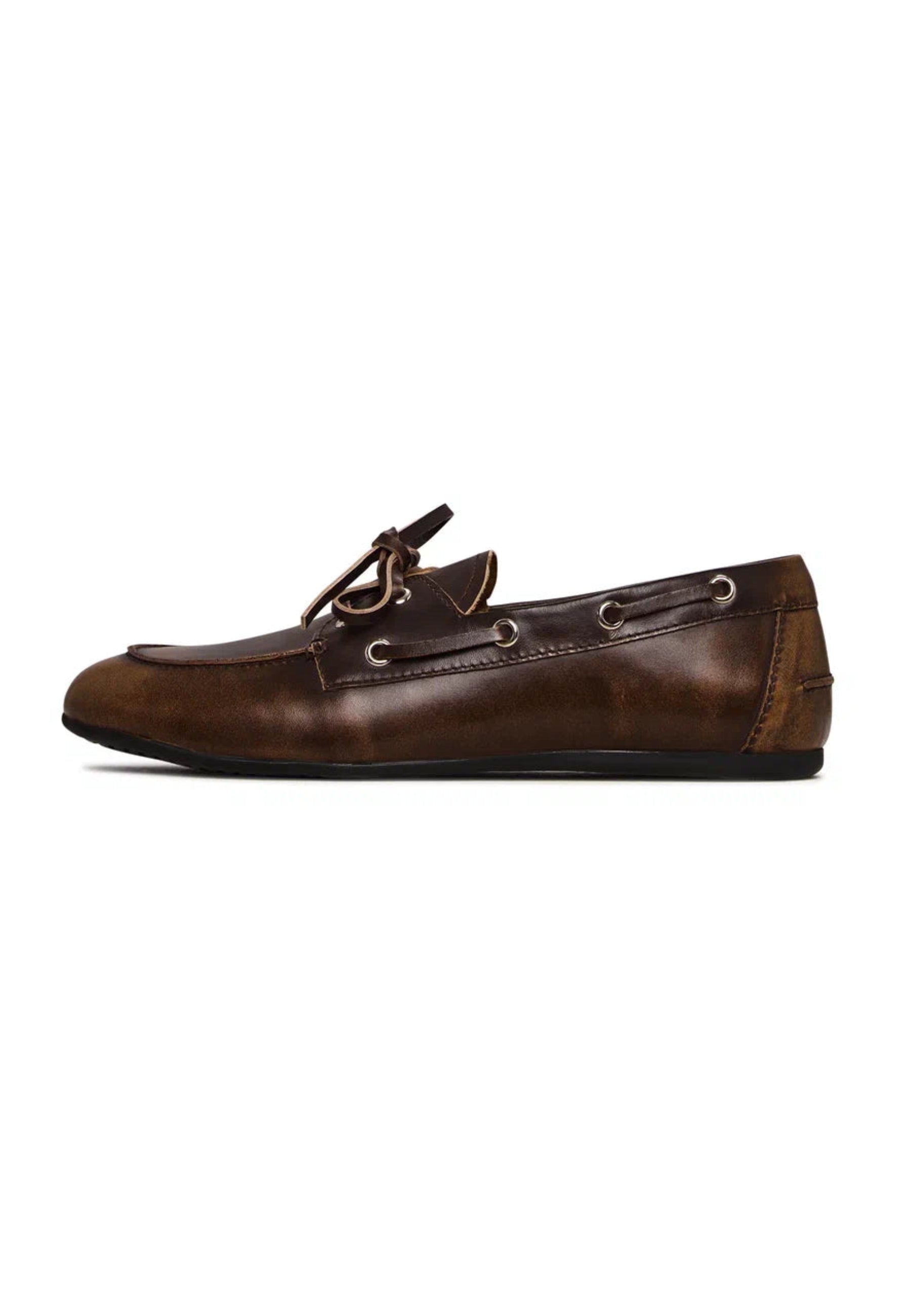 Classic Worn-Effect Leather Loafers - Brown