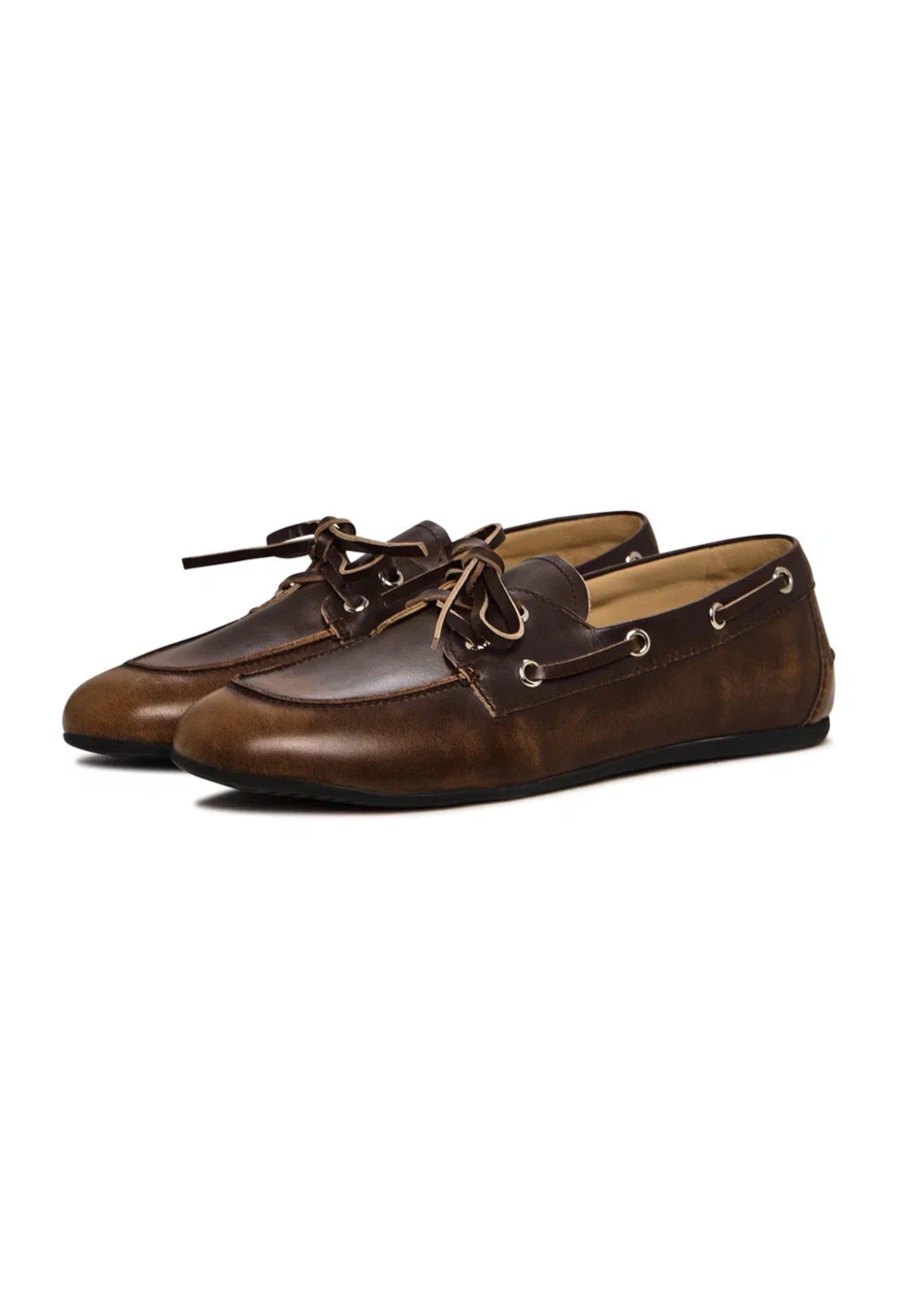 Classic Worn-Effect Leather Loafers - Brown