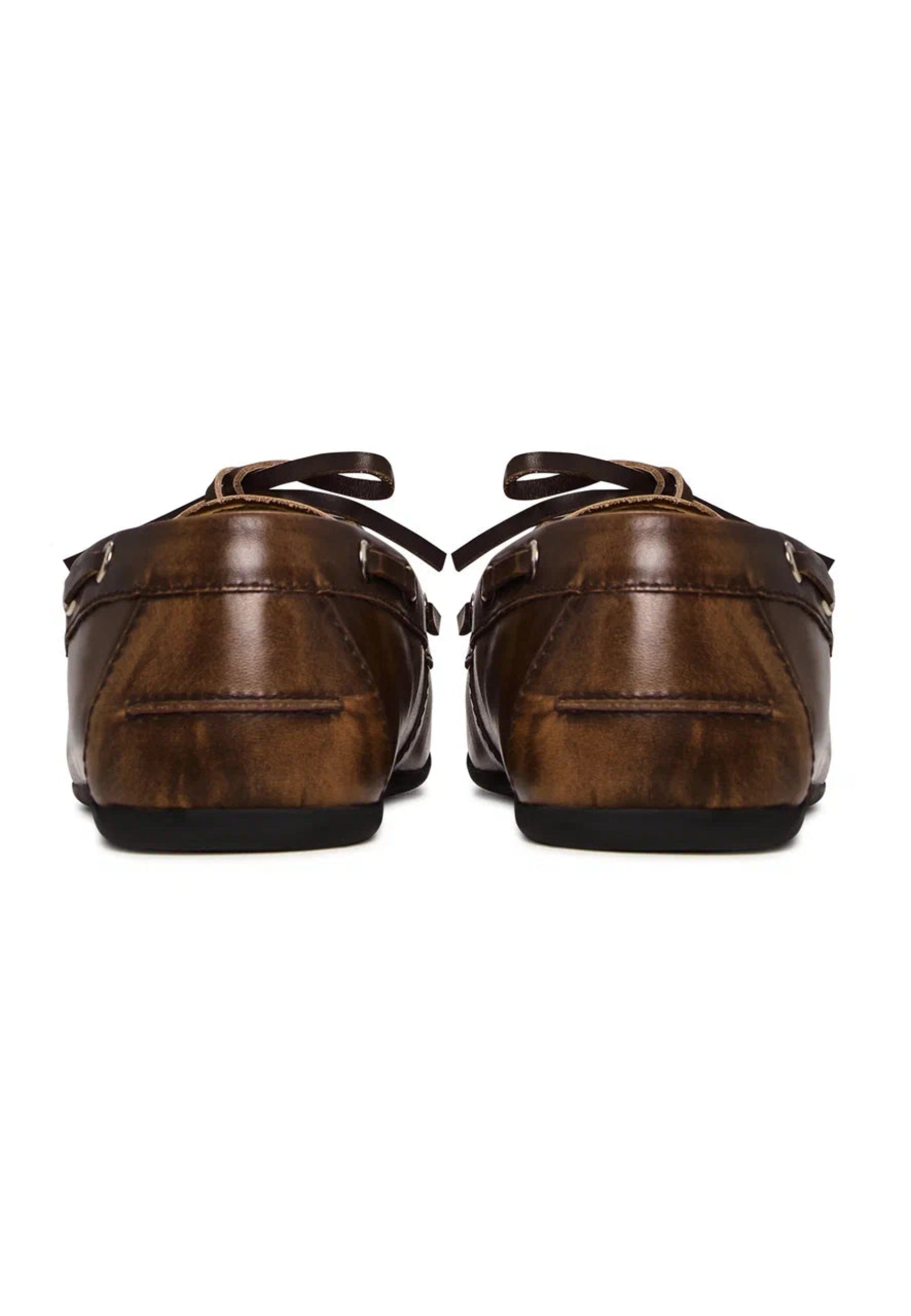 Classic Worn-Effect Leather Loafers - Brown