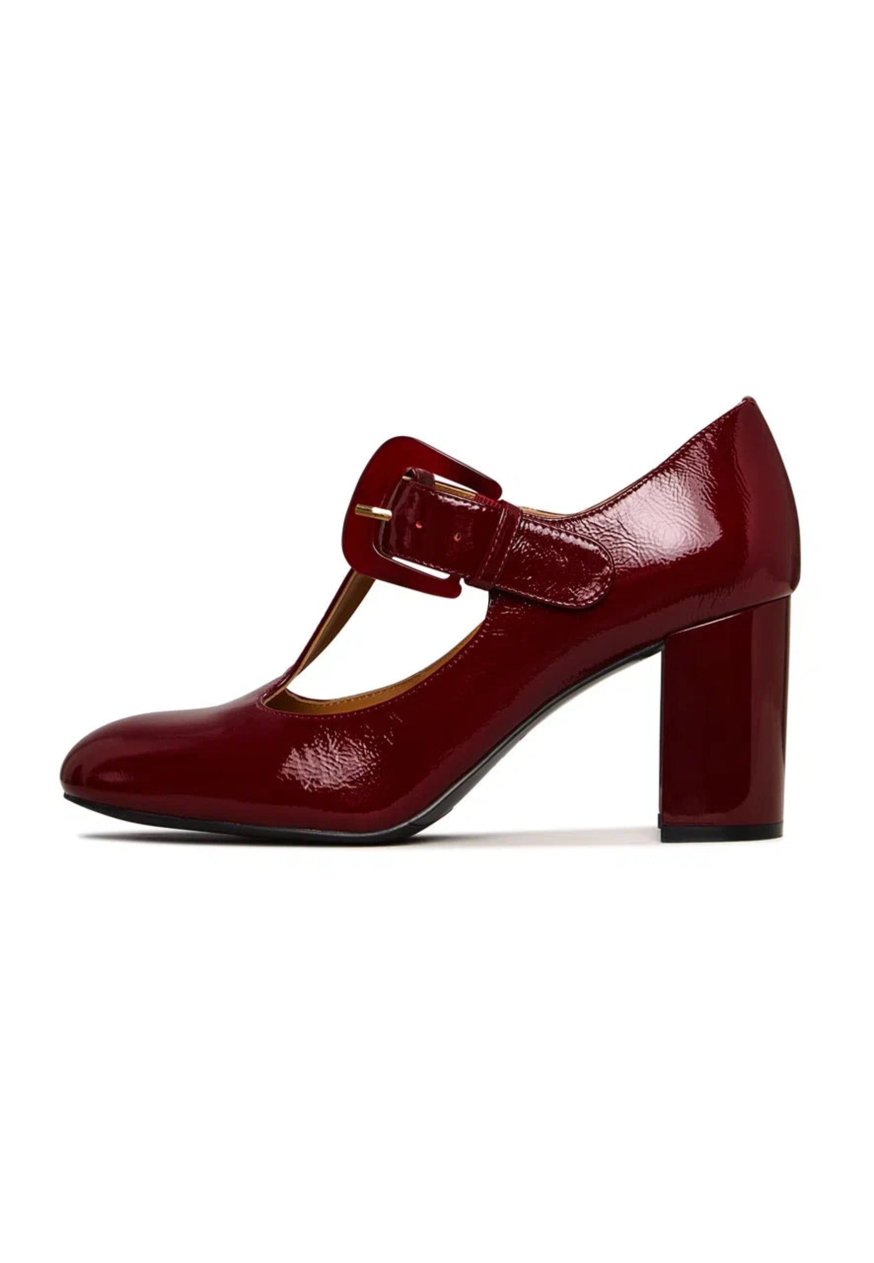 Vintage Buckle Patent Leather Pumps - Red