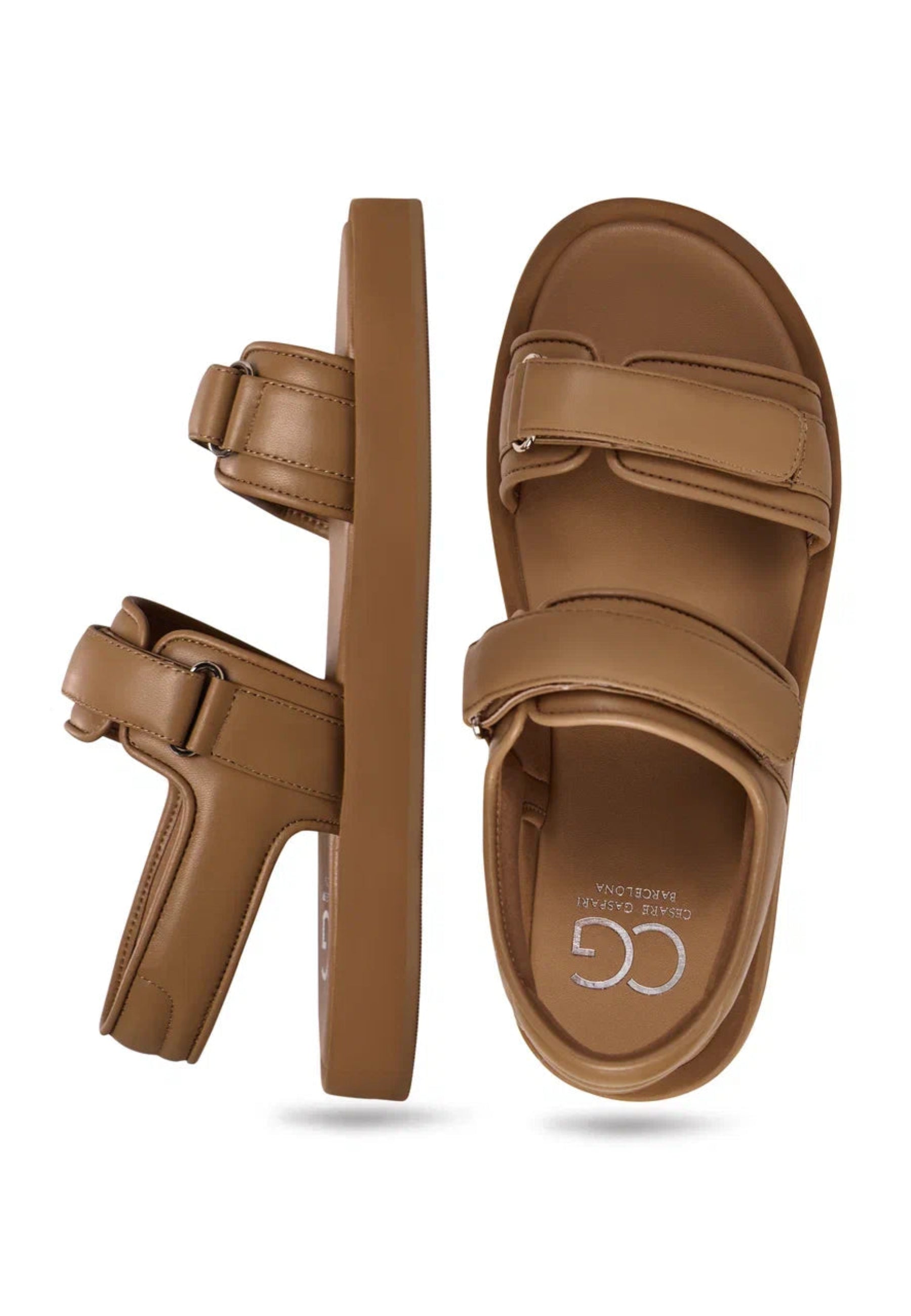 Leather Comfort Velcro Sandals - Beige