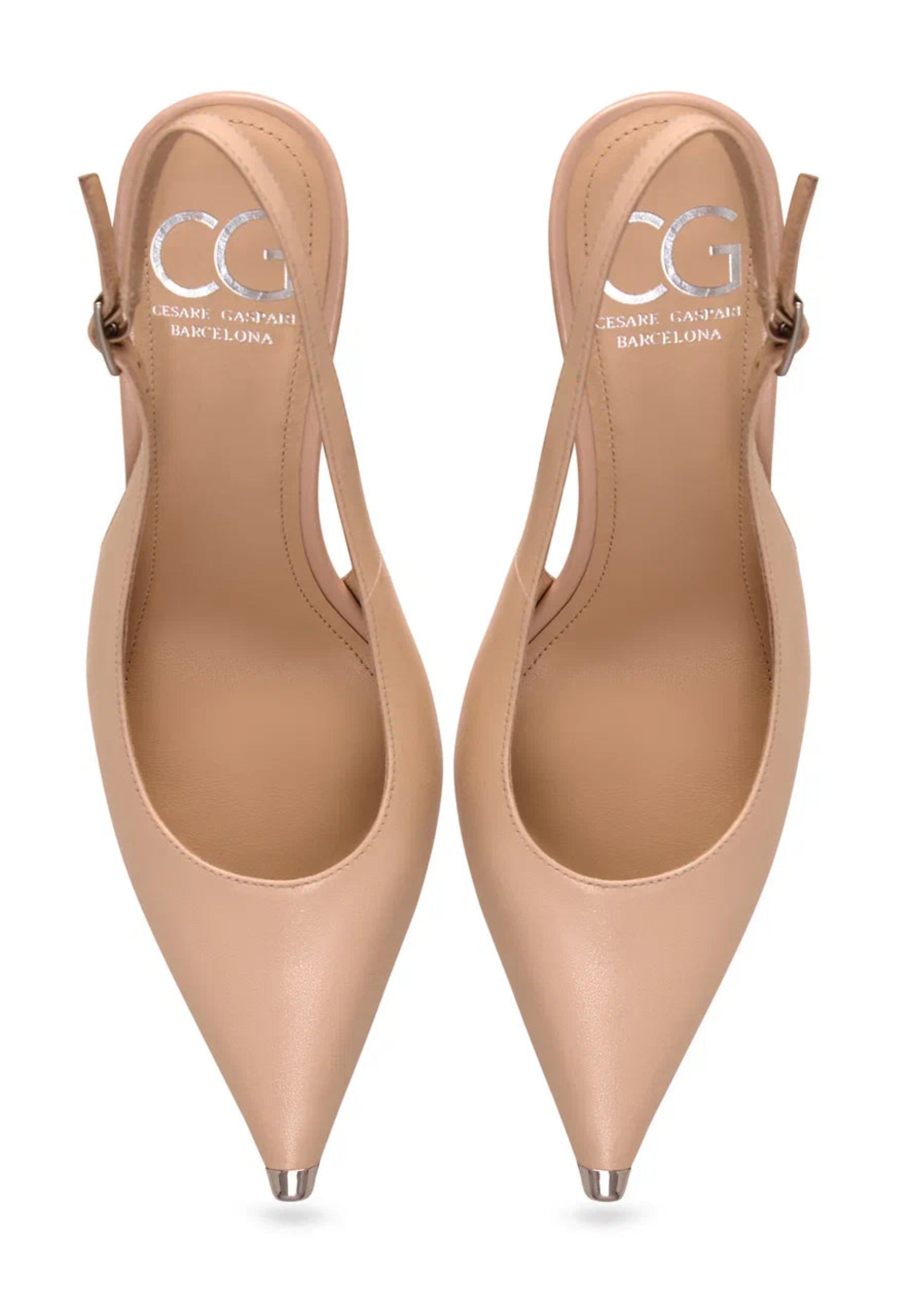 Metal Accent Leather Pumps - Beige