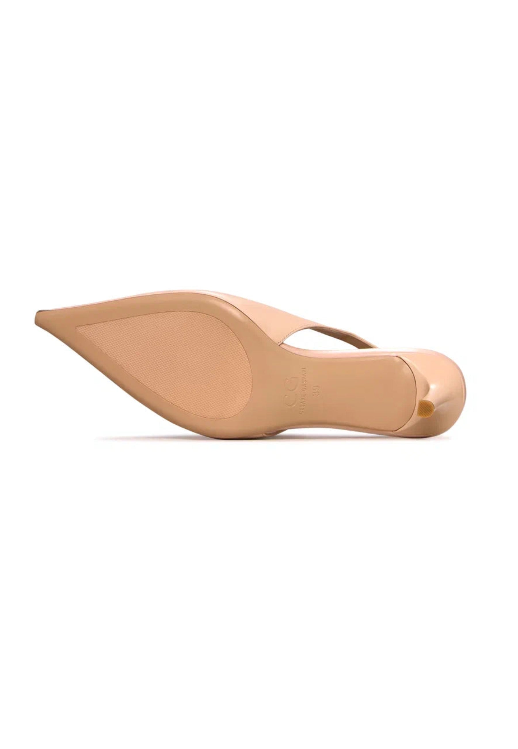 Metal Accent Leather Pumps - Beige